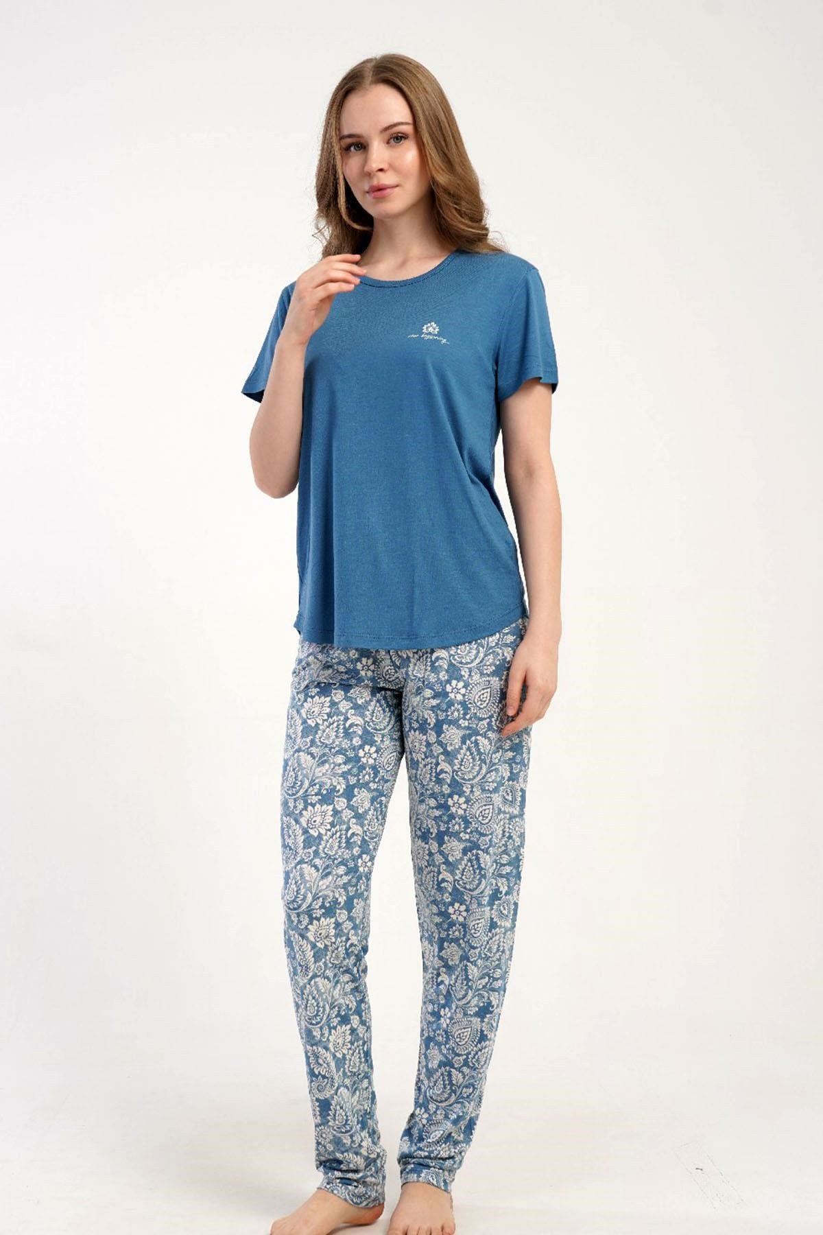 332544Kadın Kısa Kollu Mavi Pijama Takımı Rahat Kesim Yazlık Ev Giyimi C5T7N2215Kısa Kol / Askılı PijamakezokinoKadın Kısa Kollu Mavi Pijama Takımı Rahat Kesim Yazlık Ev Giyimi C5T7N2215