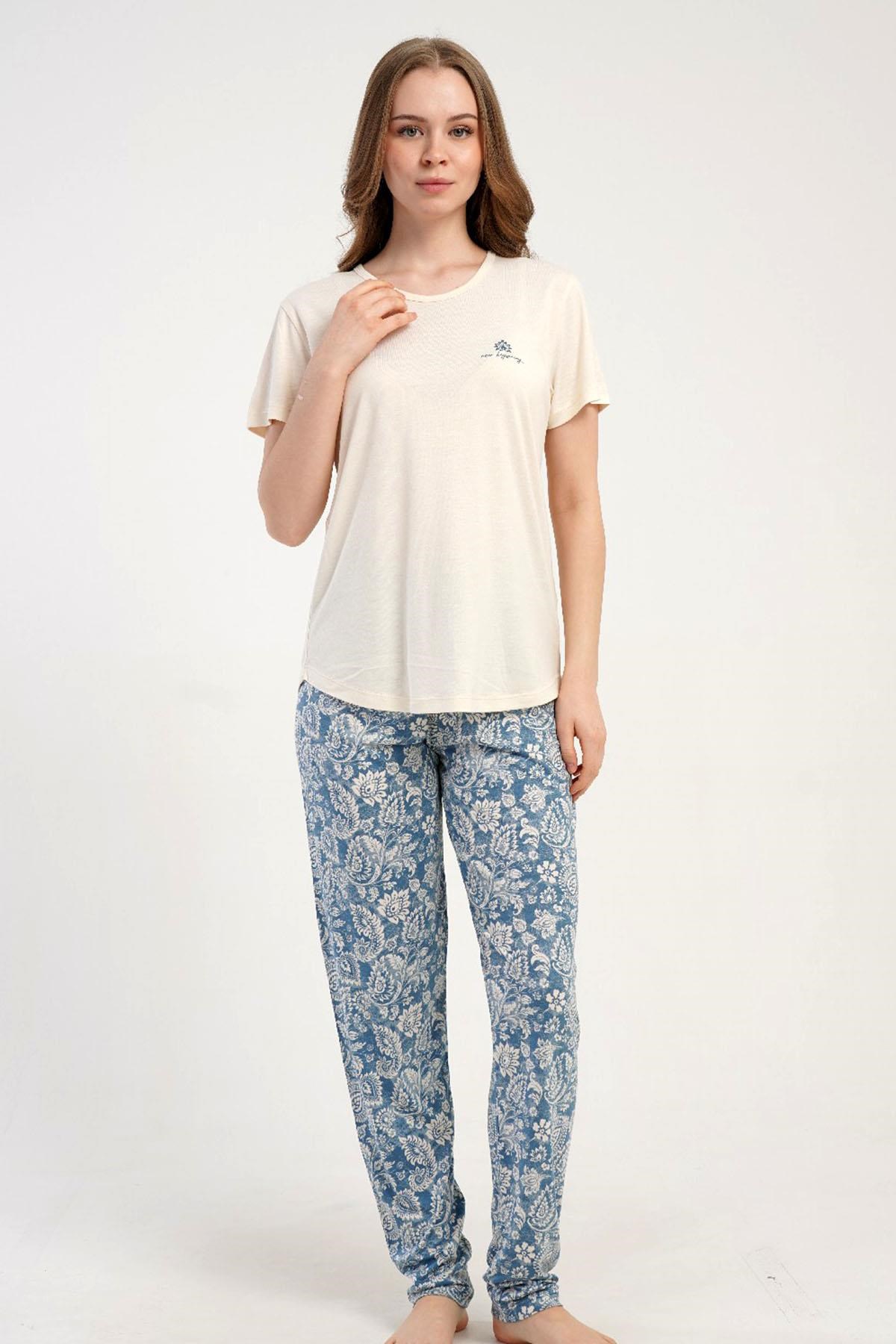 333216Kadın Kısa Kollu Ekru Pijama Takımı C5T7N2215Kısa Kol / Askılı PijamakezokinoKadın Kısa Kollu Ekru Pijama Takımı C5T7N2215
