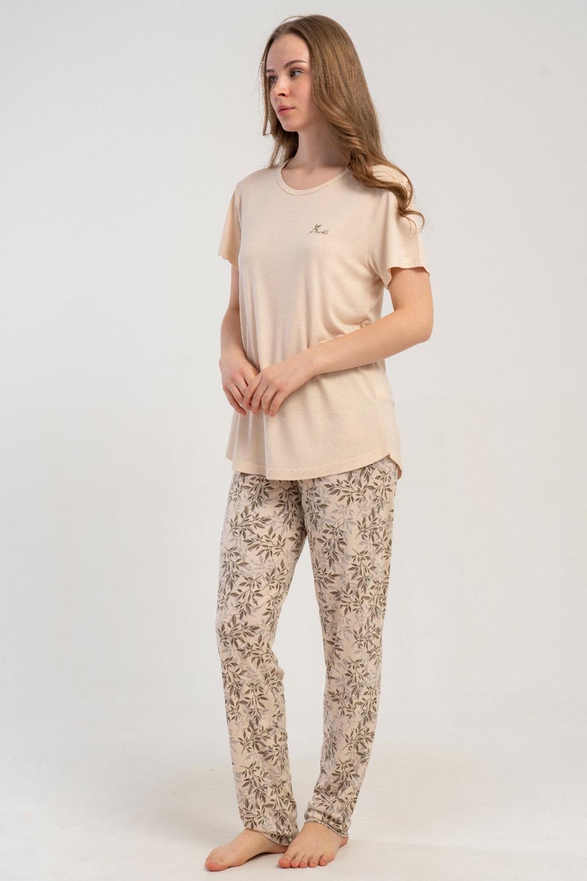 332522Kadın Kısa Kollu Krem Pijama Takımı Rahat Kesim Yazlık Ev Giyimi C9T0N2215Kısa Kol / Askılı PijamakezokinoKadın Kısa Kollu Krem Pijama Takımı Rahat Kesim Yazlık Ev Giyimi C9T0N2215