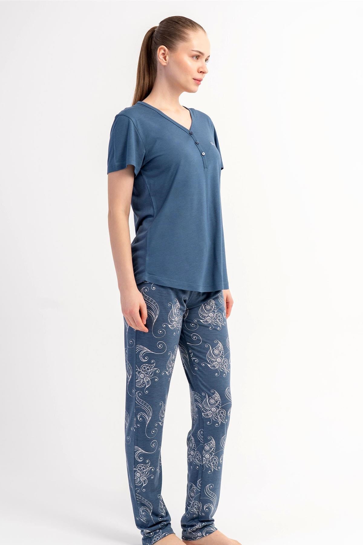 333186Kadın Kısa Kol Yarım Düğmeli Pijama Takımı C6T0N2215Kısa Kol / Askılı PijamakezokinoKadın Kısa Kol Yarım Düğmeli Pijama Takımı C6T0N2215