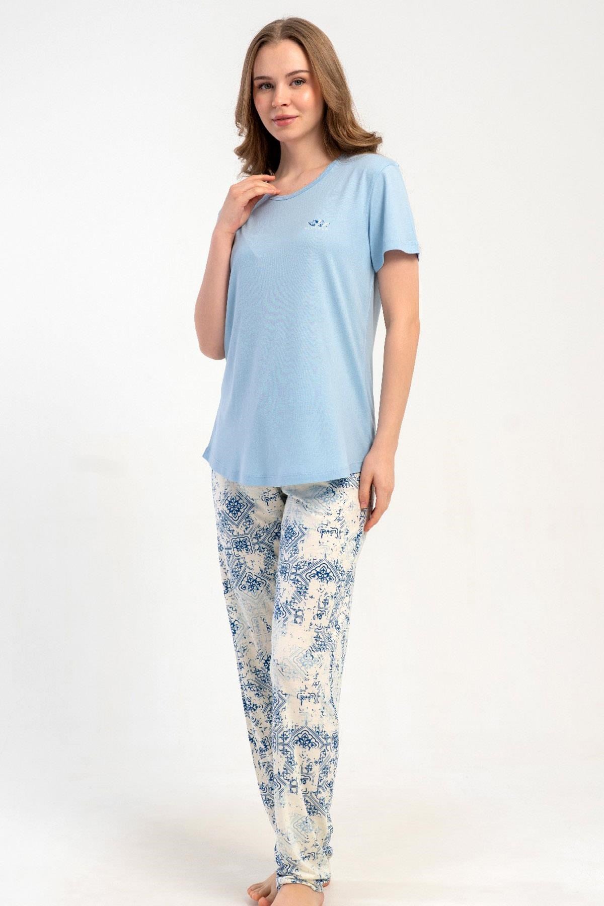 332517Kadın Kısa Kollu Mavi Pijama Takımı Rahat Kesim Yazlık Ev Giyimi C1T0N2215Kısa Kol / Askılı PijamakezokinoKadın Kısa Kollu Mavi Pijama Takımı Rahat Kesim Yazlık Ev Giyimi C1T0N2215