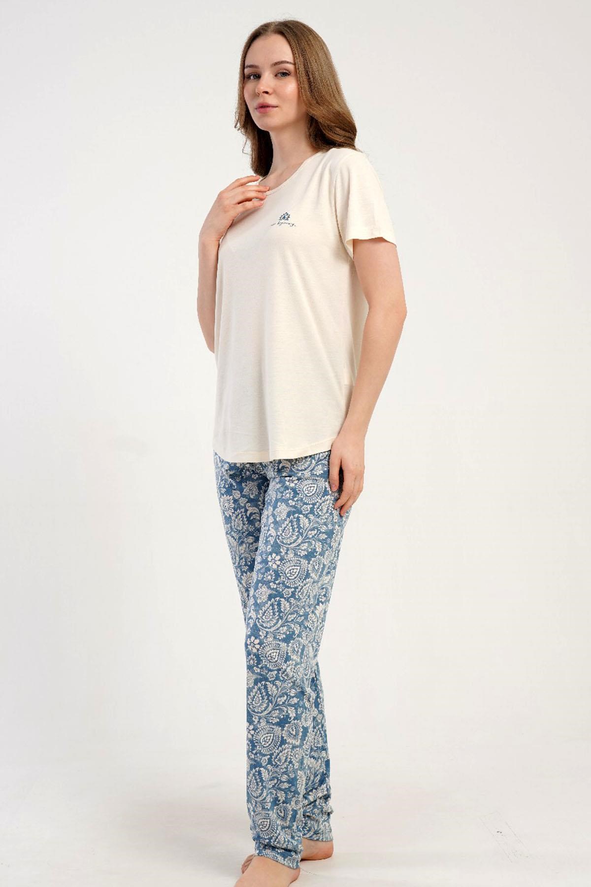 333216Kadın Kısa Kollu Ekru Pijama Takımı C5T7N2215Kısa Kol / Askılı PijamakezokinoKadın Kısa Kollu Ekru Pijama Takımı C5T7N2215