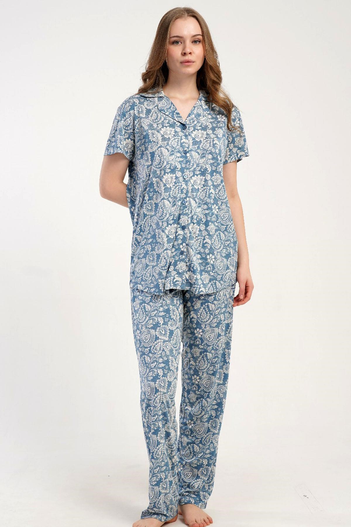 333183Kadın Önden Düğmeli Kısa Kol Mavi Pijama Takımı C4T7N2215Kısa Kol / Askılı PijamakezokinoKadın Önden Düğmeli Kısa Kol Mavi Pijama Takımı C4T7N2215