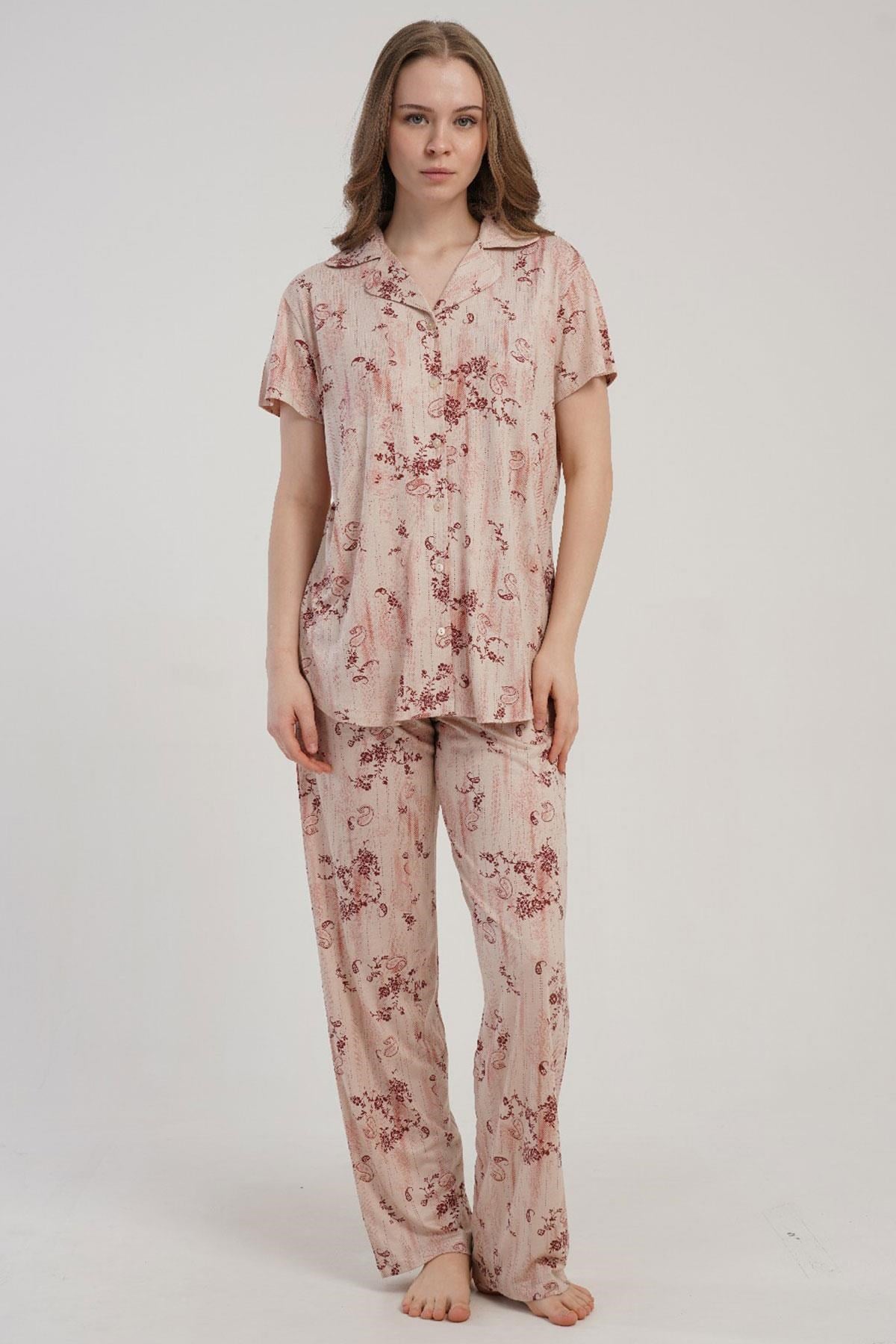 332537Kadın Önden Düğmeli Kısa Kollu Pembe Pijama Takımı Yazlık Ev Giyimi C4T4N2215Kısa Kol / Askılı PijamakezokinoKadın Önden Düğmeli Kısa Kollu Pembe Pijama Takımı Yazlık Ev Giyimi C4T4N2215