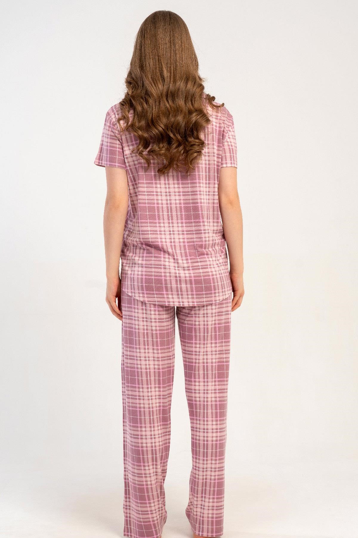 332516Kadın Önden Düğmeli Kısa Kollu Pembe Pijama Takımı C6T9N1215Kısa Kol / Askılı PijamakezokinoKadın Önden Düğmeli Kısa Kollu Pembe Pijama Takımı C6T9N1215