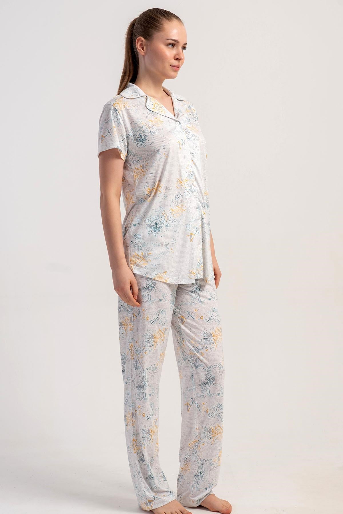 333187Kadın Önden Düğmeli Kısa Kol Pijama Takımı C2T3N2215Kısa Kol / Askılı PijamakezokinoKadın Önden Düğmeli Kısa Kol Pijama Takımı C2T3N2215