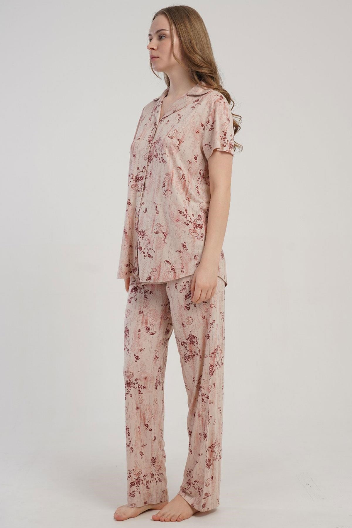 332537Kadın Önden Düğmeli Kısa Kollu Pembe Pijama Takımı Yazlık Ev Giyimi C4T4N2215Kısa Kol / Askılı PijamakezokinoKadın Önden Düğmeli Kısa Kollu Pembe Pijama Takımı Yazlık Ev Giyimi C4T4N2215