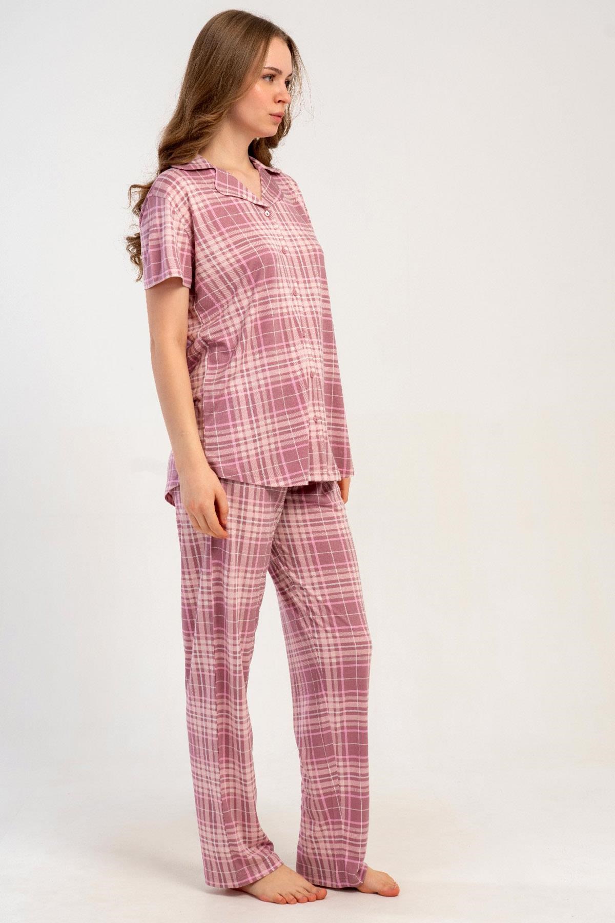 332516Kadın Önden Düğmeli Kısa Kollu Pembe Pijama Takımı C6T9N1215Kısa Kol / Askılı PijamakezokinoKadın Önden Düğmeli Kısa Kollu Pembe Pijama Takımı C6T9N1215