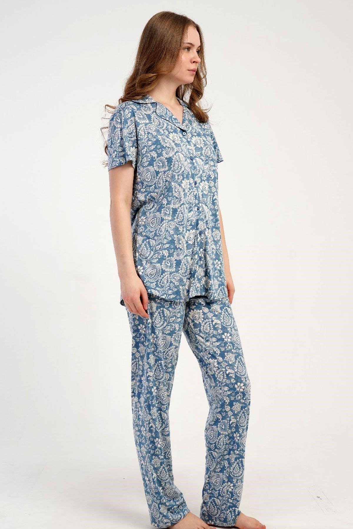 333183Kadın Önden Düğmeli Kısa Kol Mavi Pijama Takımı C4T7N2215Kısa Kol / Askılı PijamakezokinoKadın Önden Düğmeli Kısa Kol Mavi Pijama Takımı C4T7N2215