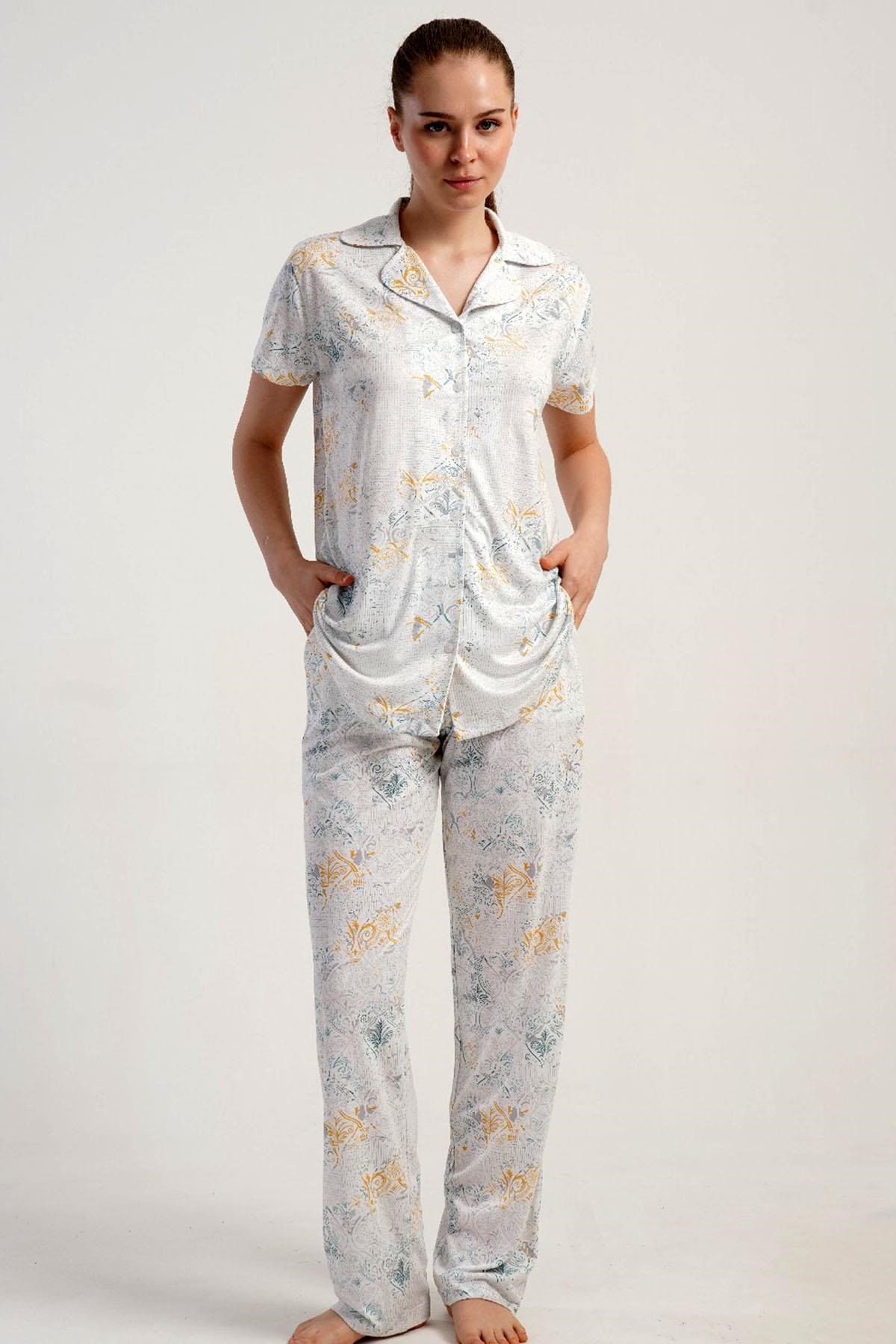 333187Kadın Önden Düğmeli Kısa Kol Pijama Takımı C2T3N2215Kısa Kol / Askılı PijamakezokinoKadın Önden Düğmeli Kısa Kol Pijama Takımı C2T3N2215