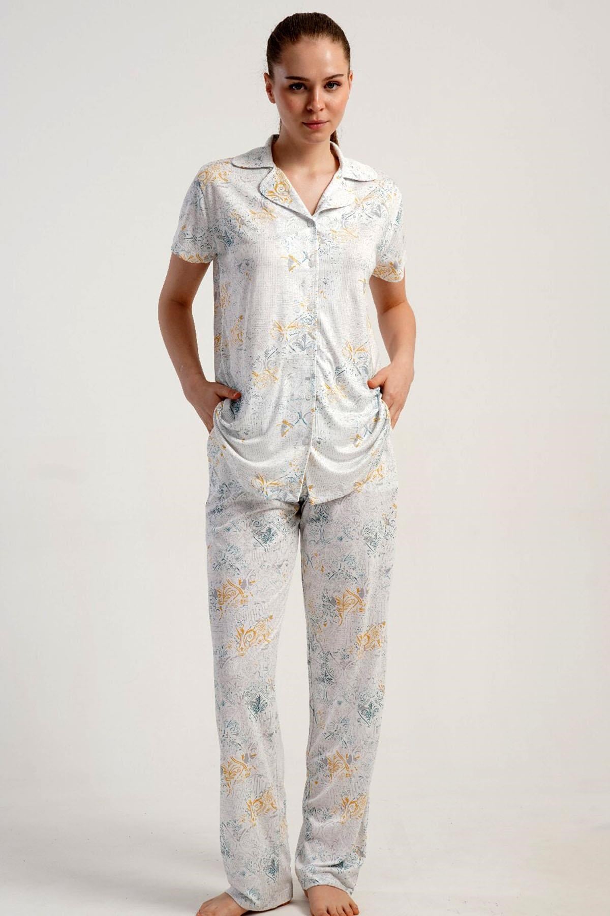 333187Kadın Önden Düğmeli Kısa Kol Pijama Takımı C2T3N2215Kısa Kol / Askılı PijamakezokinoKadın Önden Düğmeli Kısa Kol Pijama Takımı C2T3N2215