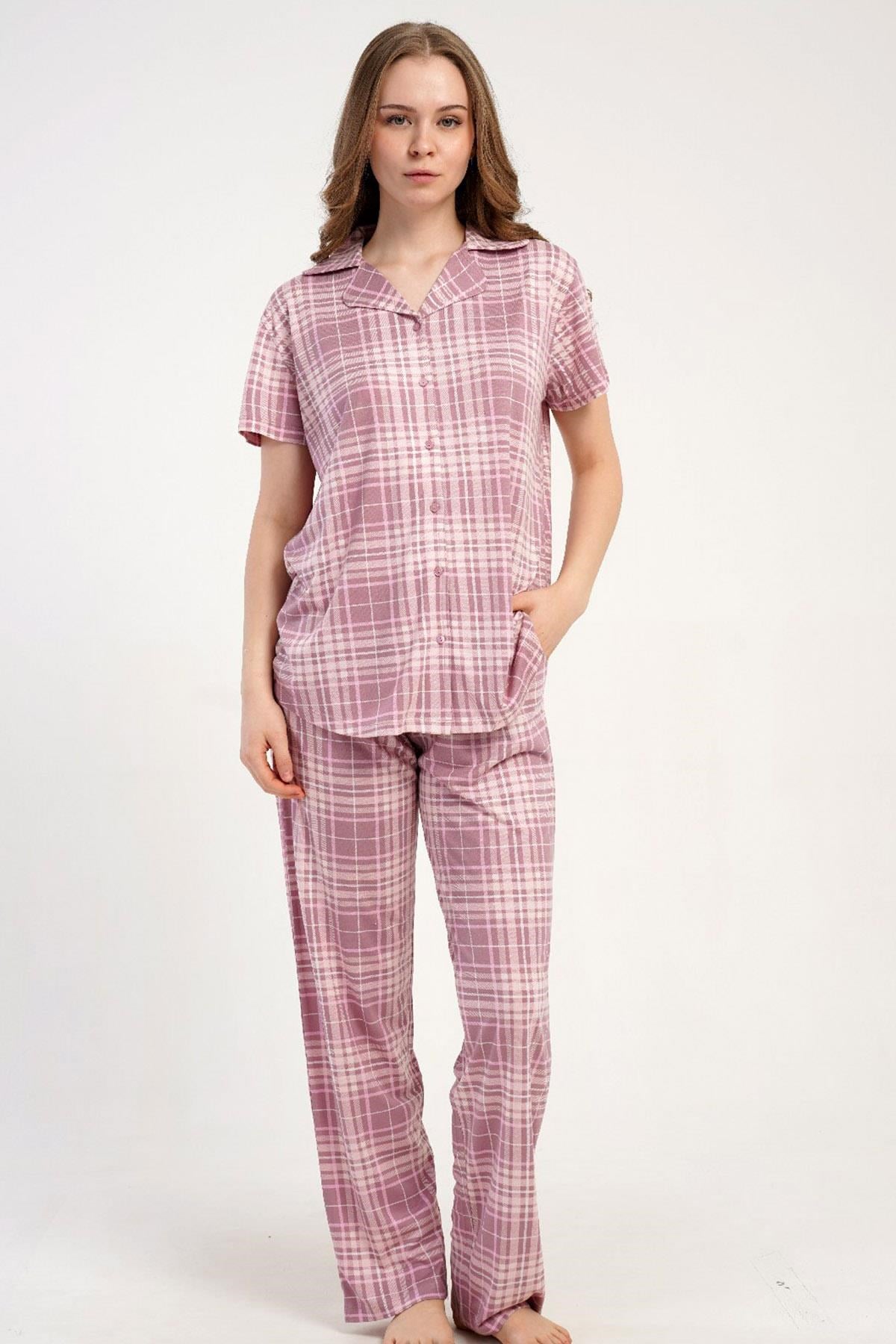 332516Kadın Önden Düğmeli Kısa Kollu Pembe Pijama Takımı C6T9N1215Kısa Kol / Askılı PijamakezokinoKadın Önden Düğmeli Kısa Kollu Pembe Pijama Takımı C6T9N1215