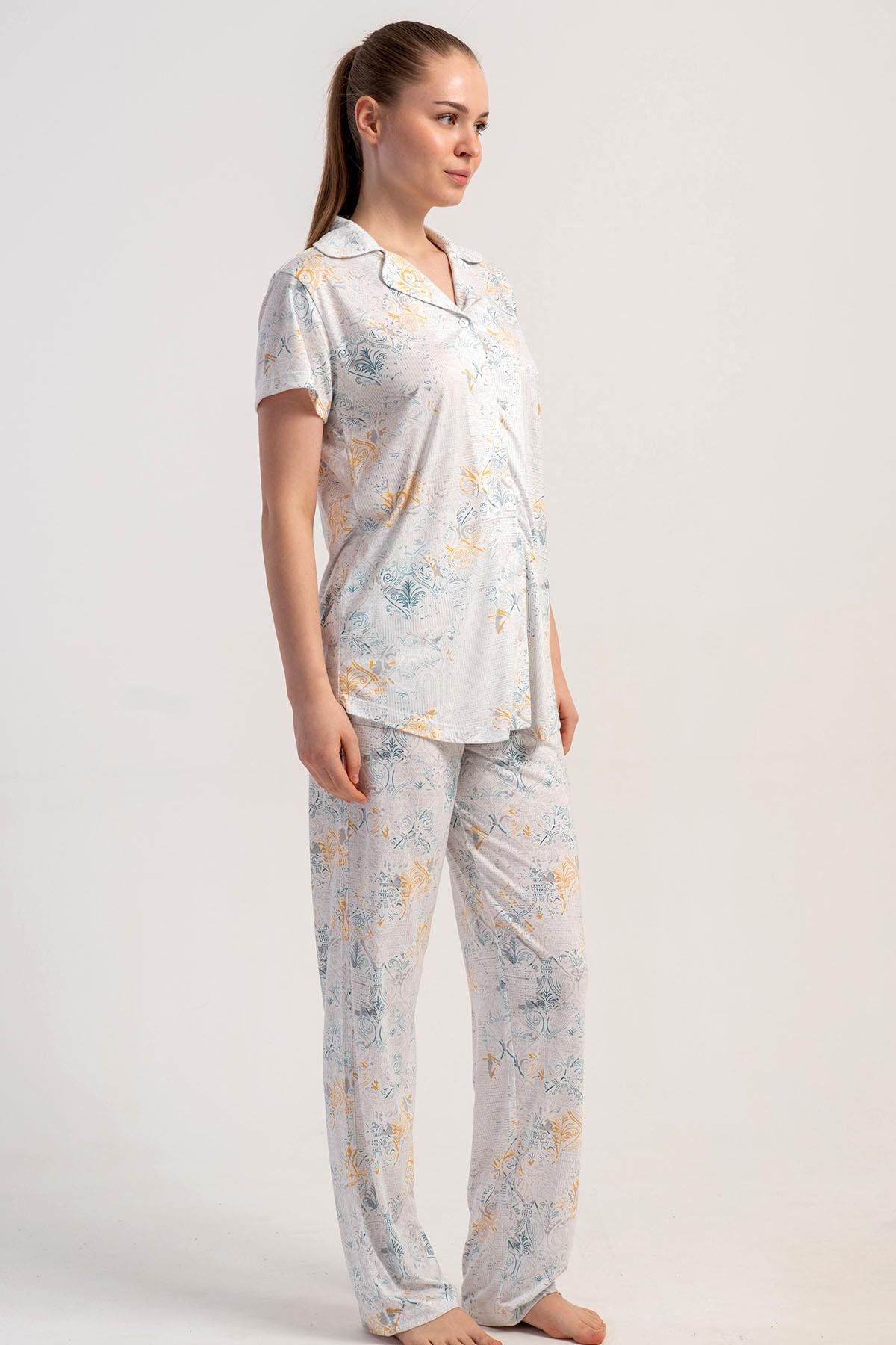 333187Kadın Önden Düğmeli Kısa Kol Pijama Takımı C2T3N2215Kısa Kol / Askılı PijamakezokinoKadın Önden Düğmeli Kısa Kol Pijama Takımı C2T3N2215