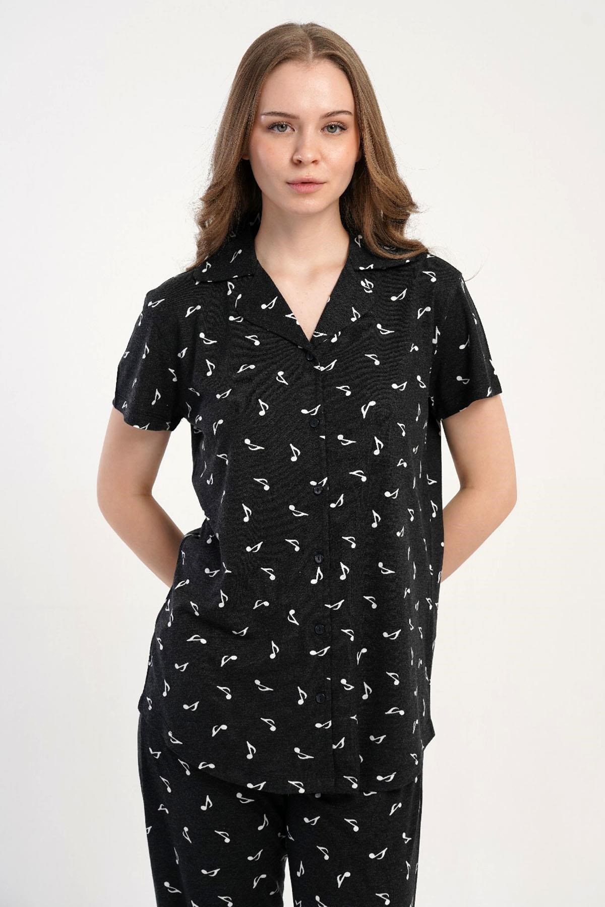 332646Kadın Önden Düğmeli Kısa Kollu Siyah Pijama Takımı C7T8N2215Kısa Kol / Askılı PijamakezokinoKadın Önden Düğmeli Kısa Kollu Siyah Pijama Takımı C7T8N2215