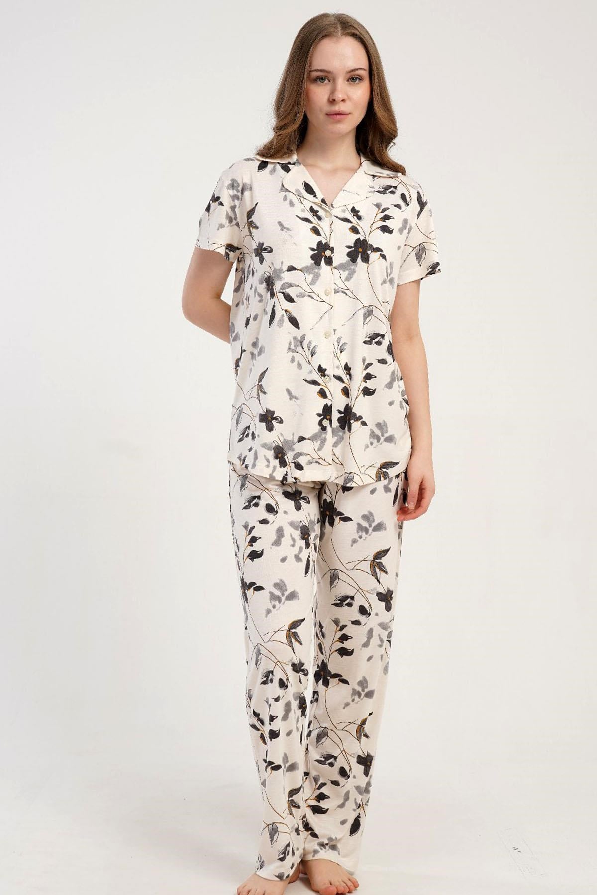 333190Kadın Önden Düğmeli Kısa Kol Ekru Pijama Takımı C4T2N2215Kısa Kol / Askılı PijamakezokinoKadın Önden Düğmeli Kısa Kol Ekru Pijama Takımı C4T2N2215