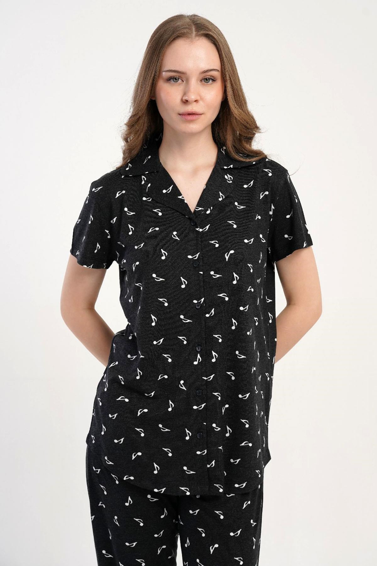 332646Kadın Önden Düğmeli Kısa Kollu Siyah Pijama Takımı C7T8N2215Kısa Kol / Askılı PijamakezokinoKadın Önden Düğmeli Kısa Kollu Siyah Pijama Takımı C7T8N2215