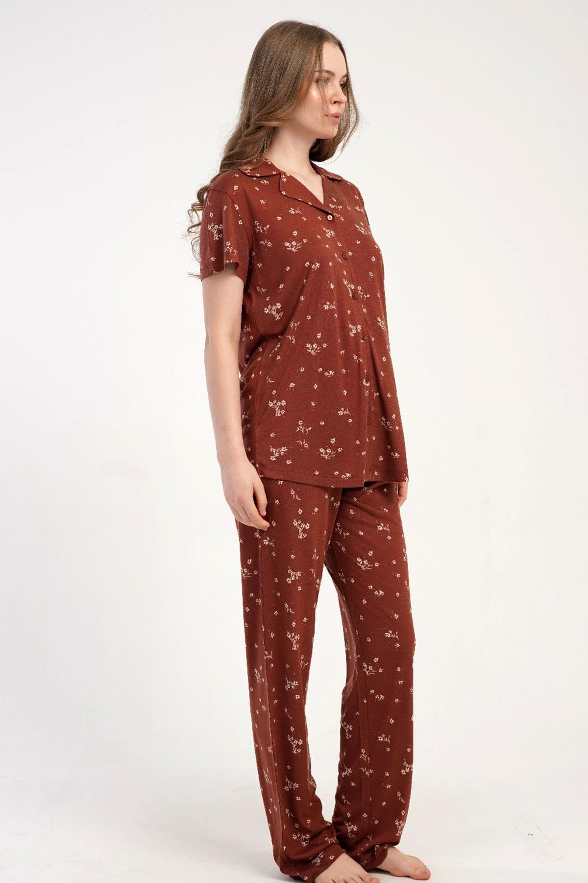 333180Kadın Önden Düğmeli Kısa Kol Kiremit Pijama Takımı C0T4N2215Kısa Kol / Askılı PijamakezokinoKadın Önden Düğmeli Kısa Kol Kiremit Pijama Takımı C0T4N2215