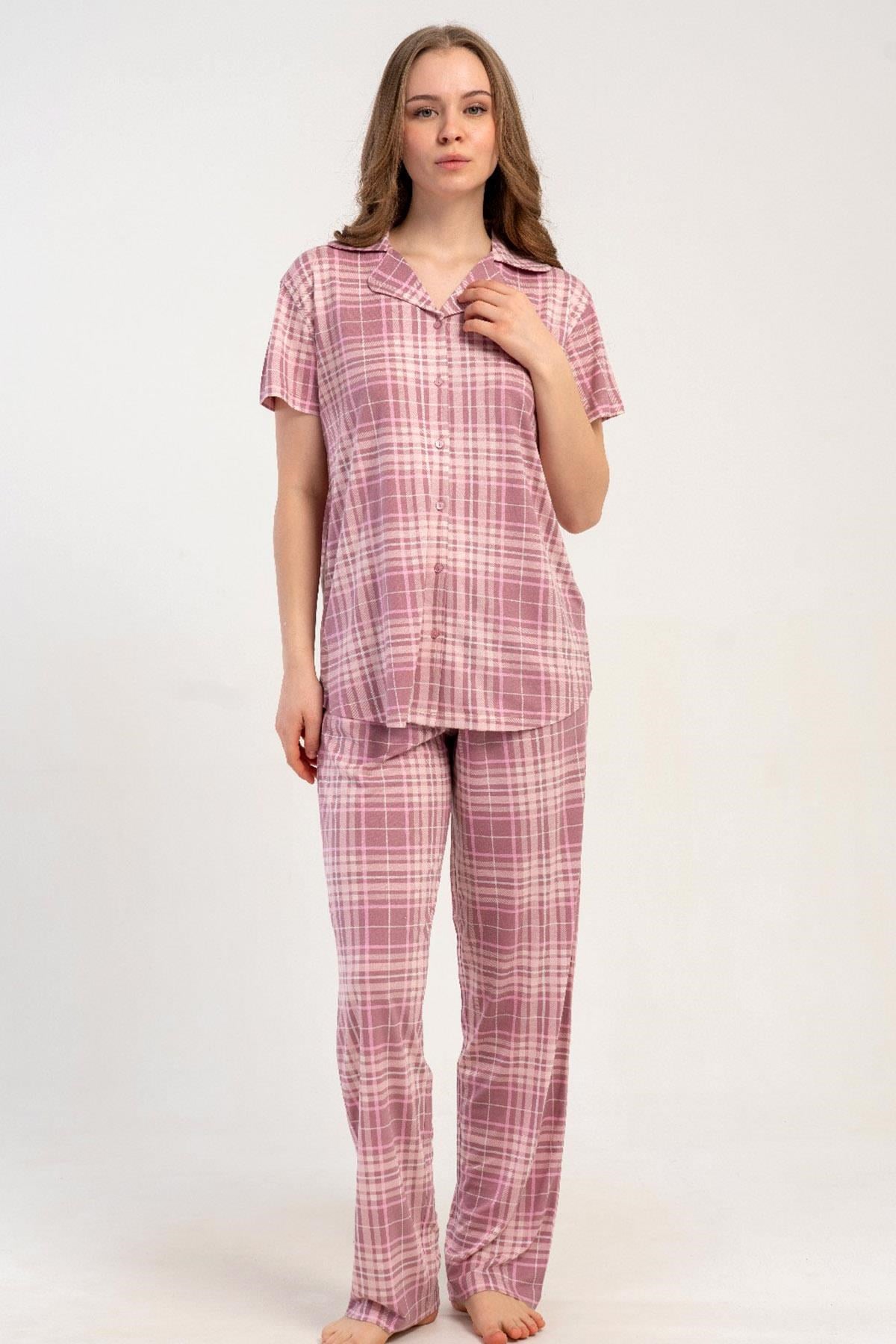 332516Kadın Önden Düğmeli Kısa Kollu Pembe Pijama Takımı C6T9N1215Kısa Kol / Askılı PijamakezokinoKadın Önden Düğmeli Kısa Kollu Pembe Pijama Takımı C6T9N1215
