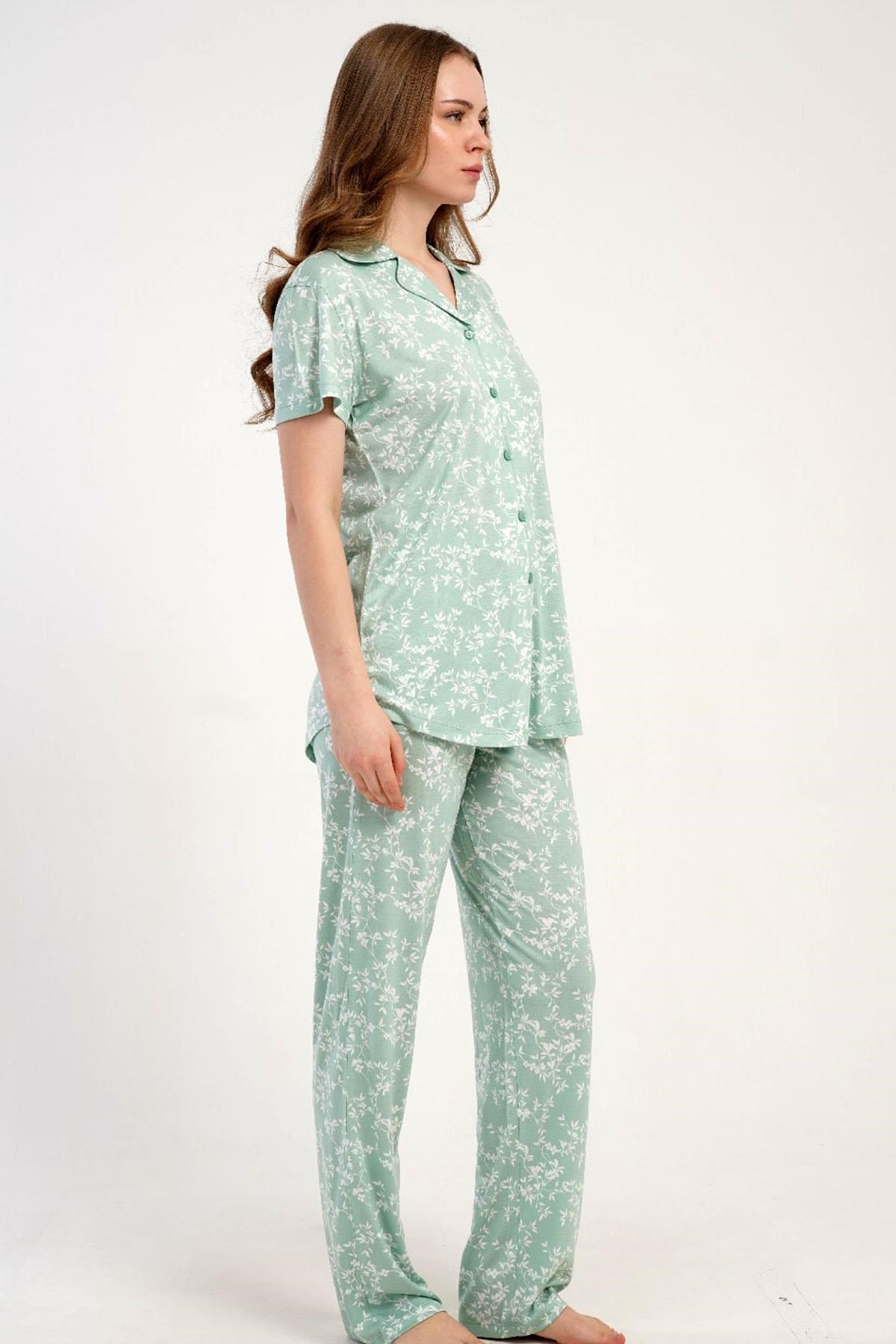 333175Kadın Önden Düğmeli Kısa Kol Yeşil Pijama Takımı C6T1N2215Kısa Kol / Askılı PijamakezokinoKadın Önden Düğmeli Kısa Kol Yeşil Pijama Takımı C6T1N2215