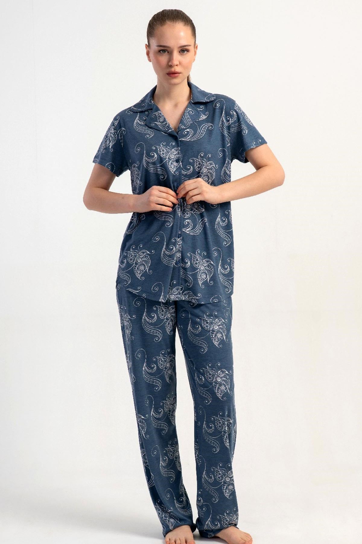 332645Kadın Önden Düğmeli Kısa Kollu Pijama Takımı C4T0N2215Kısa Kol / Askılı PijamakezokinoKadın Önden Düğmeli Kısa Kollu Pijama Takımı C4T0N2215