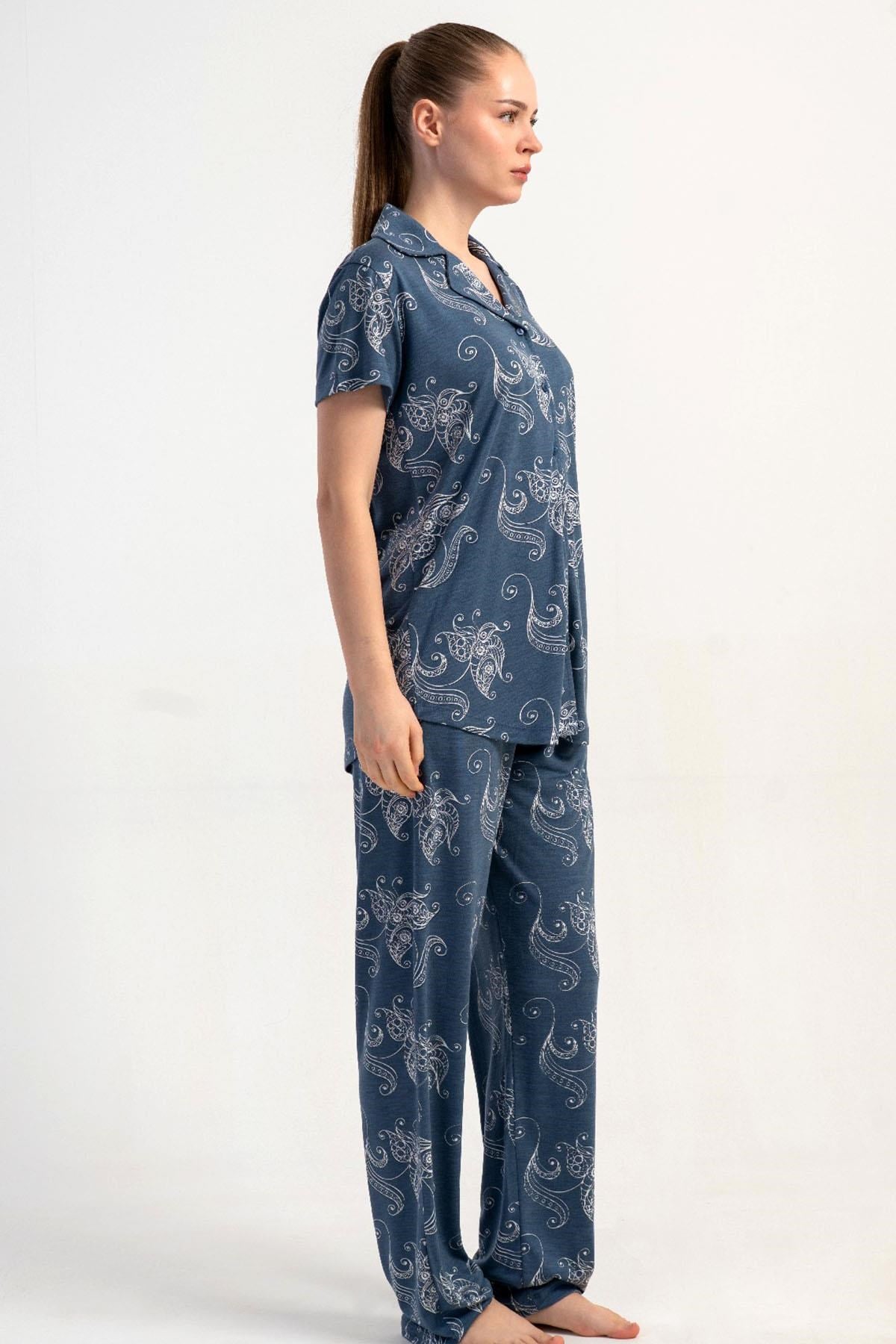 332645Kadın Önden Düğmeli Kısa Kollu Pijama Takımı C4T0N2215Kısa Kol / Askılı PijamakezokinoKadın Önden Düğmeli Kısa Kollu Pijama Takımı C4T0N2215