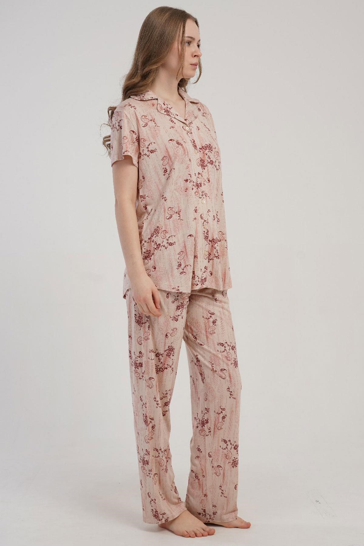 332537Kadın Önden Düğmeli Kısa Kollu Pembe Pijama Takımı Yazlık Ev Giyimi C4T4N2215Kısa Kol / Askılı PijamakezokinoKadın Önden Düğmeli Kısa Kollu Pembe Pijama Takımı Yazlık Ev Giyimi C4T4N2215