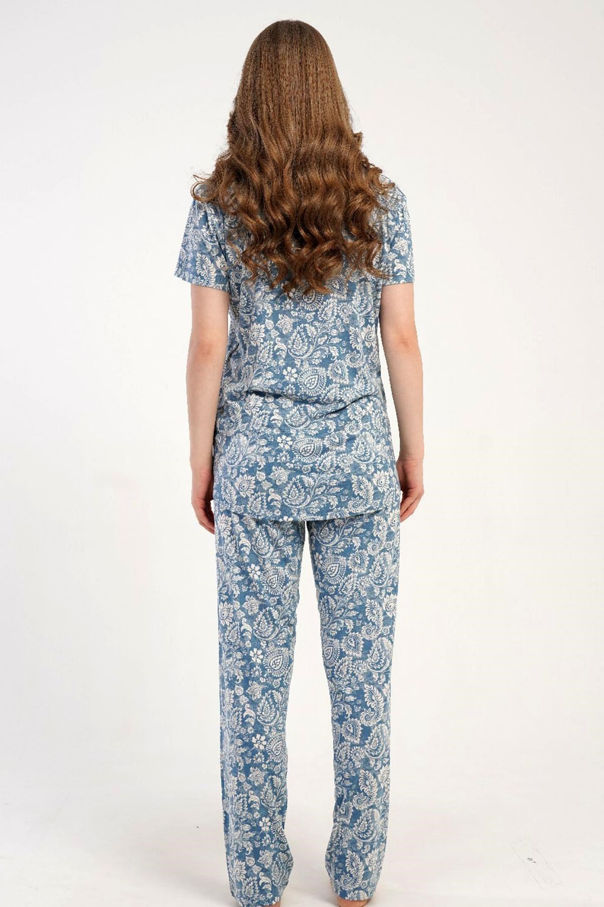 333183Kadın Önden Düğmeli Kısa Kol Mavi Pijama Takımı C4T7N2215Kısa Kol / Askılı PijamakezokinoKadın Önden Düğmeli Kısa Kol Mavi Pijama Takımı C4T7N2215