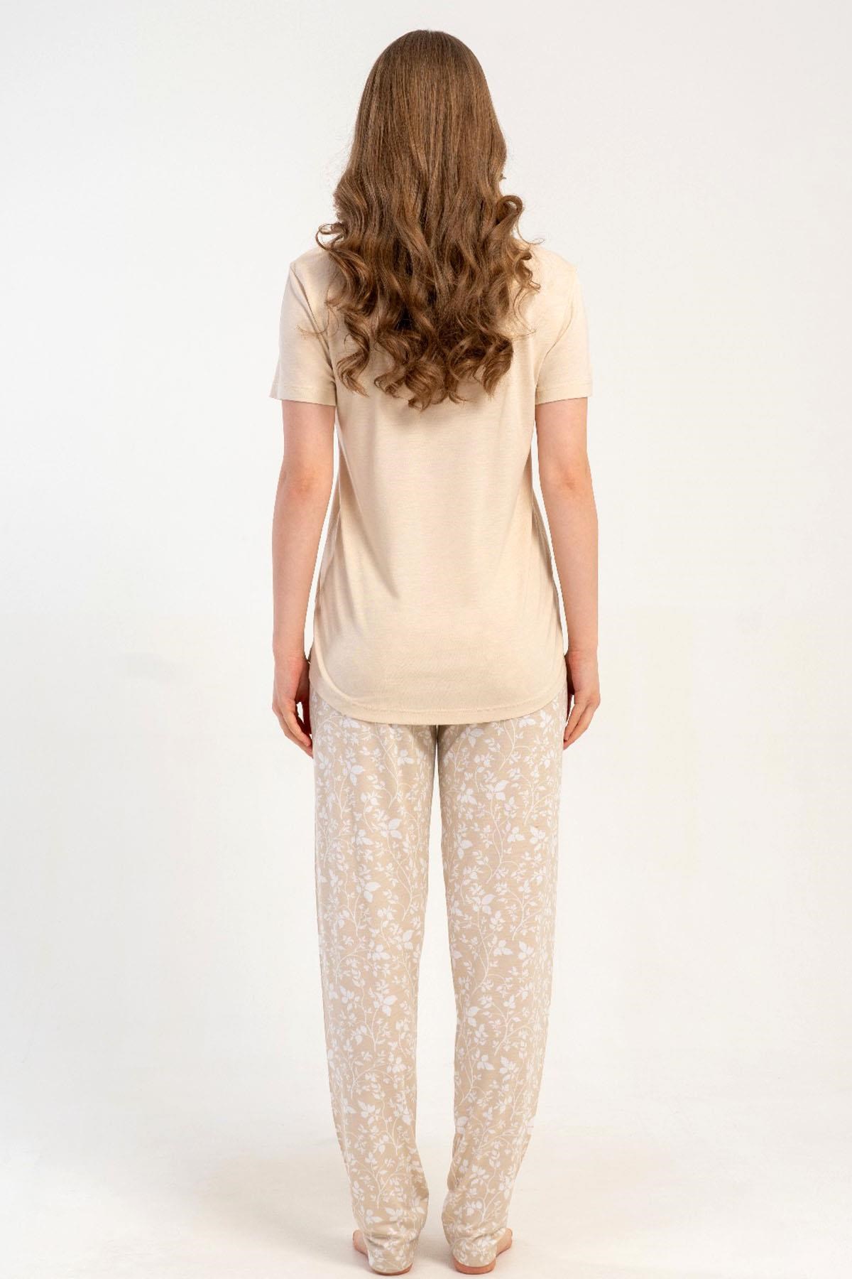 333215Kadın Yarım Düğmeli Kısa Kol Bej Pijama Takımı C2T8N1215Kısa Kol / Askılı PijamakezokinoKadın Yarım Düğmeli Kısa Kol Bej Pijama Takımı C2T8N1215