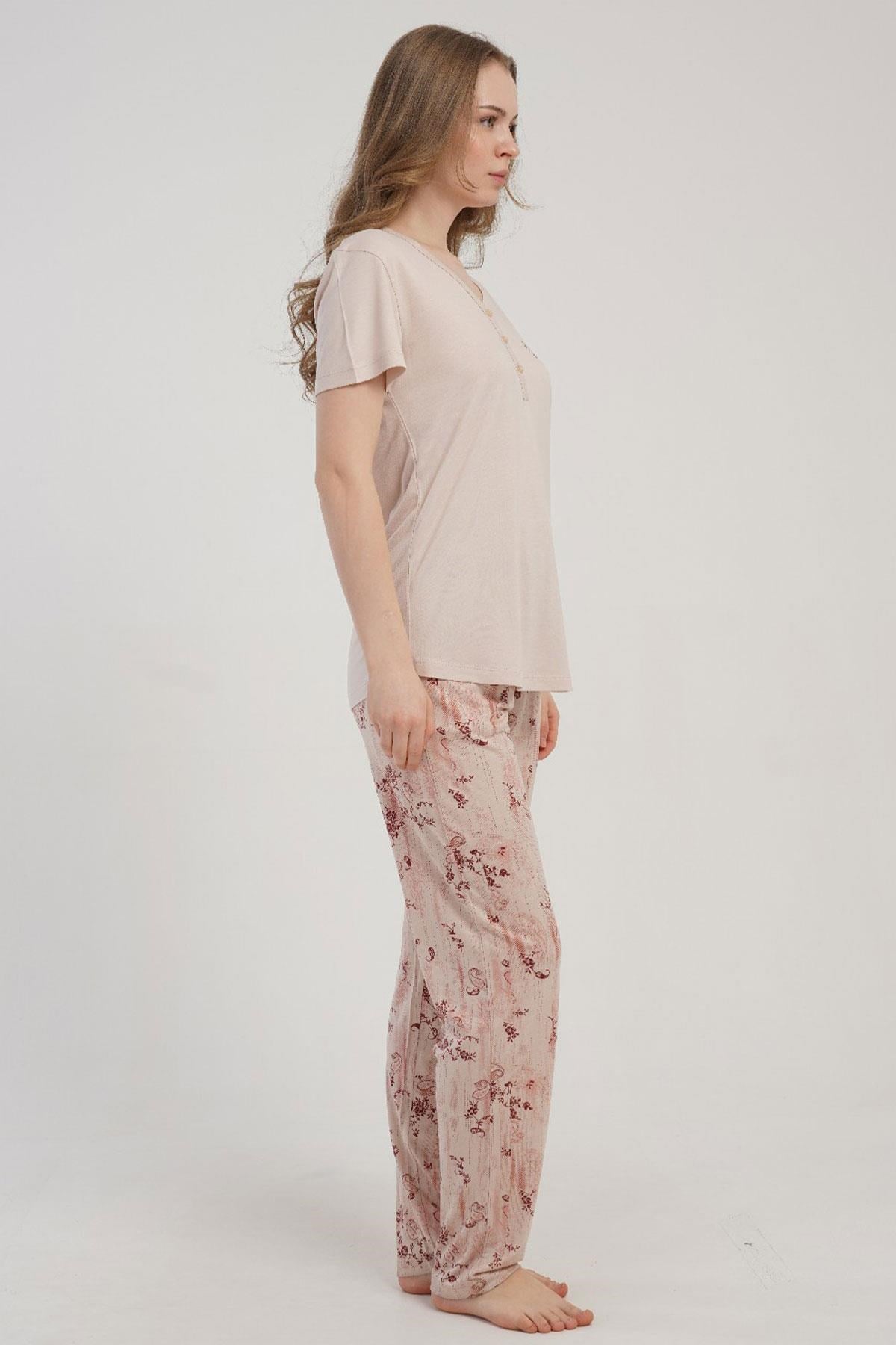333218Kadın Yarım Düğmeli Kısa Kollu Ekru Pijama Takımı C6T4N2215Kısa Kol / Askılı PijamakezokinoKadın Yarım Düğmeli Kısa Kollu Ekru Pijama Takımı C6T4N2215