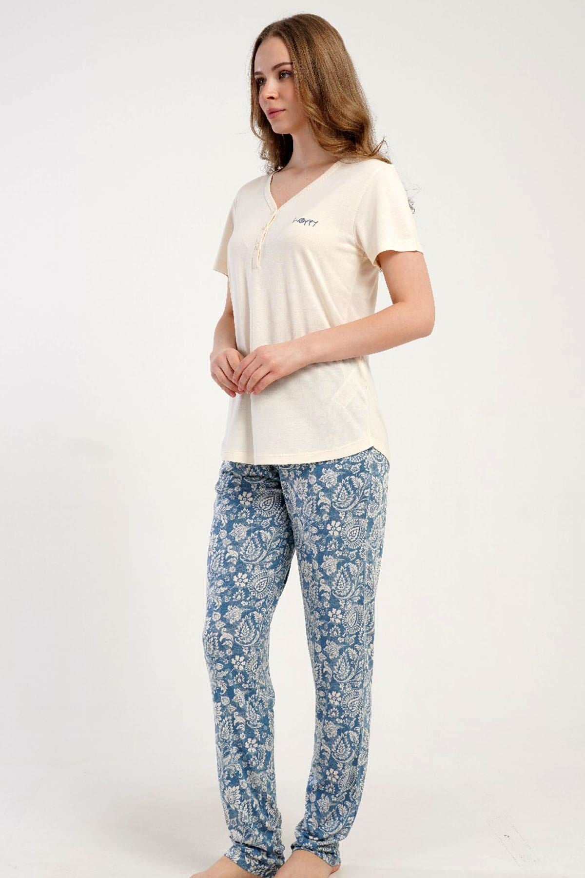 332545Kadın Yarım Düğmeli Kısa Kollu Ekru Pijama Takımı Rahat Kesim Yazlık Ev Giyimi C6T7N2215Kısa Kol / Askılı PijamakezokinoKadın Yarım Düğmeli Kısa Kollu Ekru Pijama Takımı Rahat Kesim Yazlık Ev Giyimi C6T7N2215