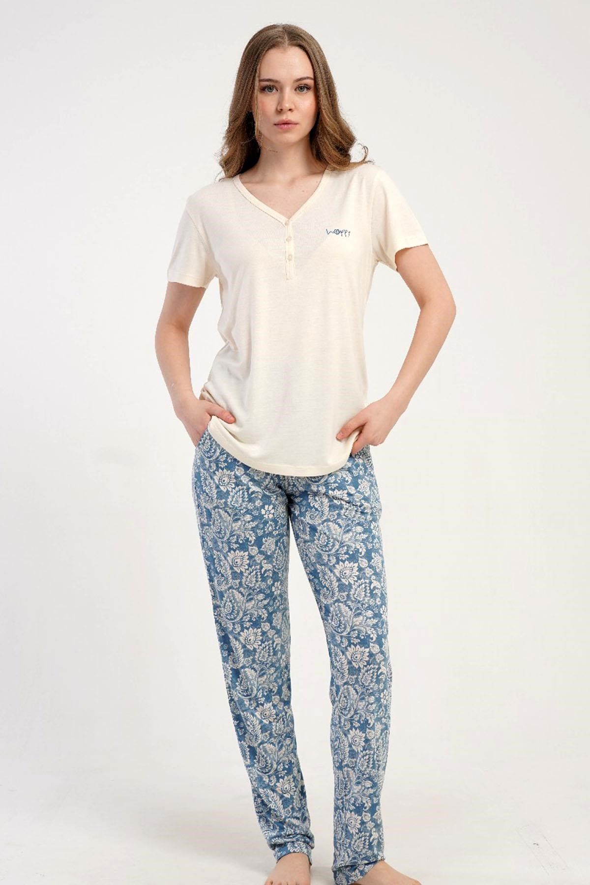 332545Kadın Yarım Düğmeli Kısa Kollu Ekru Pijama Takımı Rahat Kesim Yazlık Ev Giyimi C6T7N2215Kısa Kol / Askılı PijamakezokinoKadın Yarım Düğmeli Kısa Kollu Ekru Pijama Takımı Rahat Kesim Yazlık Ev Giyimi C6T7N2215