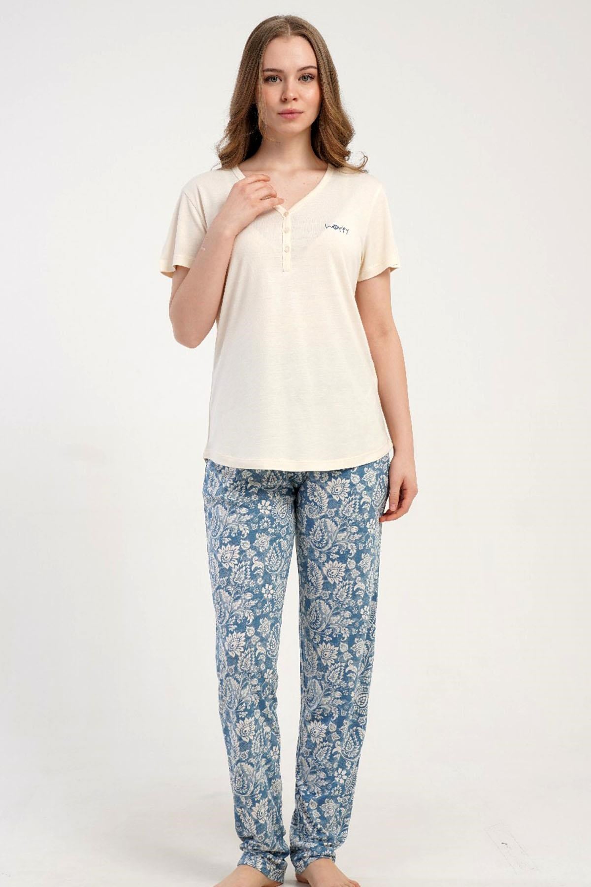 332545Kadın Yarım Düğmeli Kısa Kollu Ekru Pijama Takımı Rahat Kesim Yazlık Ev Giyimi C6T7N2215Kısa Kol / Askılı PijamakezokinoKadın Yarım Düğmeli Kısa Kollu Ekru Pijama Takımı Rahat Kesim Yazlık Ev Giyimi C6T7N2215