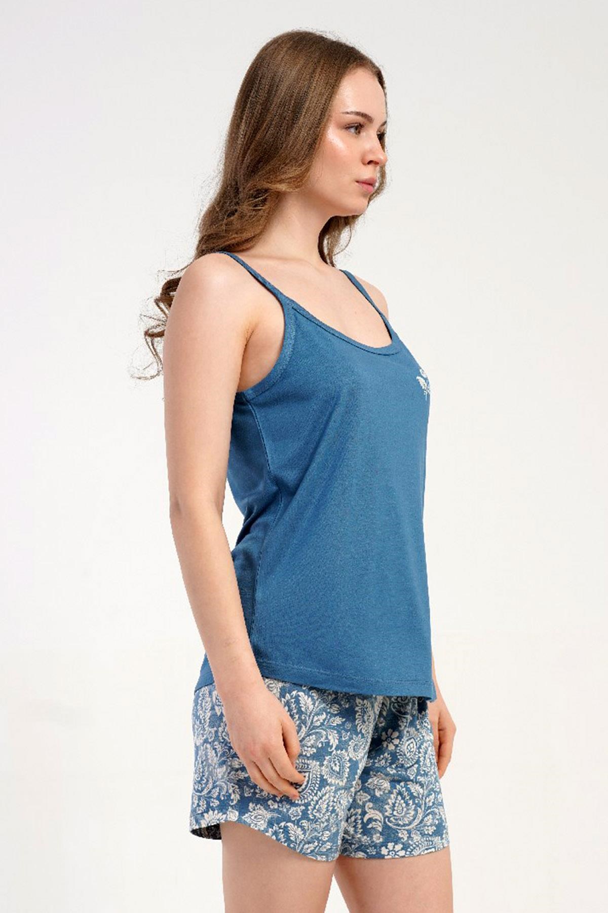 332547Kadın İnce Askılı Şortlu Mavi Pijama Takımı Rahat Kesim Yazlık Ev Giyimi C7T7N2215Şortlu TakımkezokinoKadın İnce Askılı Şortlu Mavi Pijama Takımı Rahat Kesim Yazlık Ev Giyimi C7T7N2215