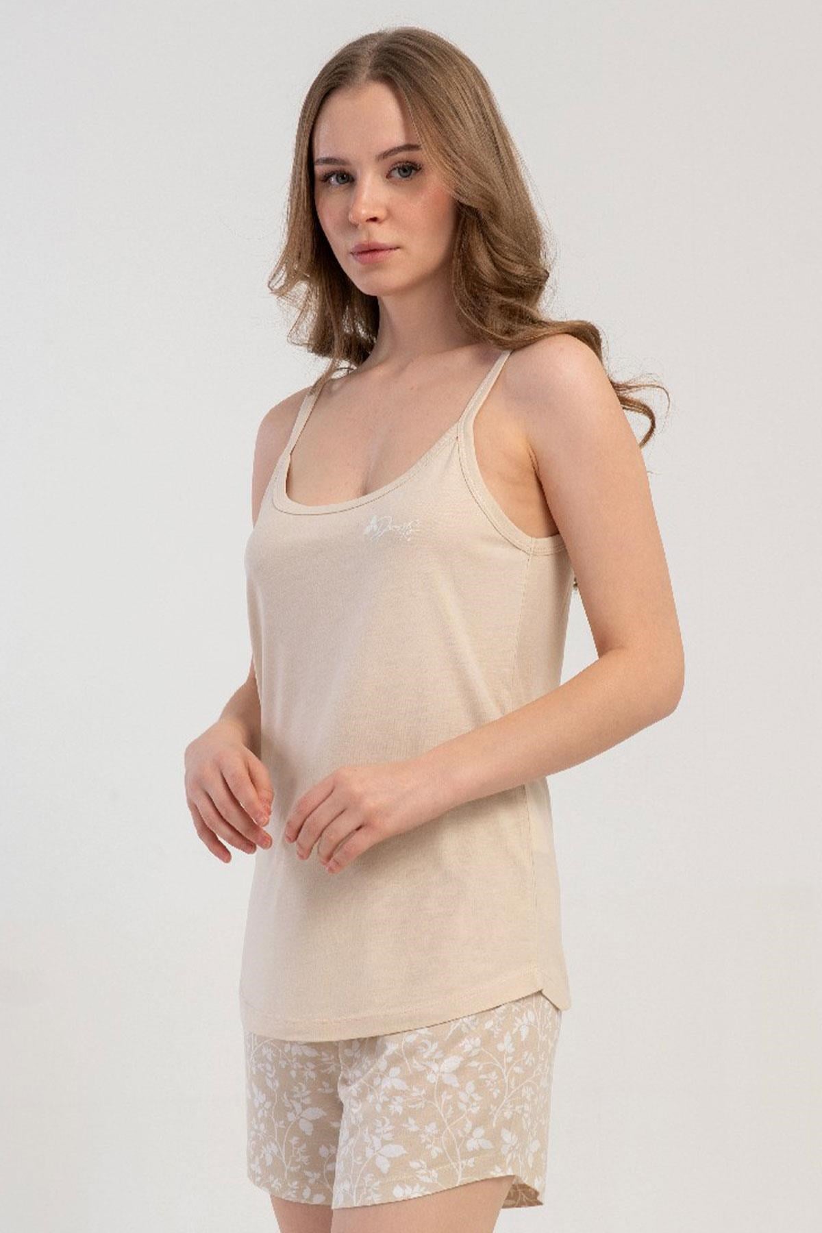 332514Kadın İnce Askılı Şortlu Bej Yazlık Pijama Takımı C3T8N1215Şortlu TakımkezokinoKadın İnce Askılı Şortlu Bej Yazlık Pijama Takımı C3T8N1215