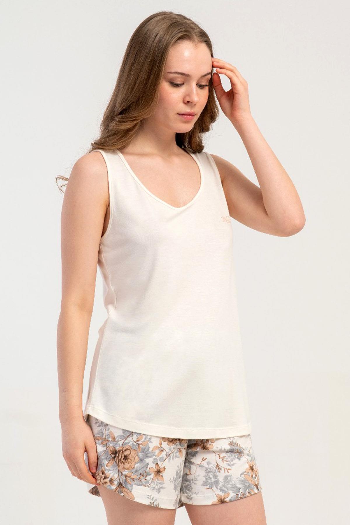 333174Kadın Kalın Askılı Krem Şortlu Pijama Takımı C1T9N1215Şortlu TakımkezokinoKadın Kalın Askılı Krem Şortlu Pijama Takımı C1T9N1215
