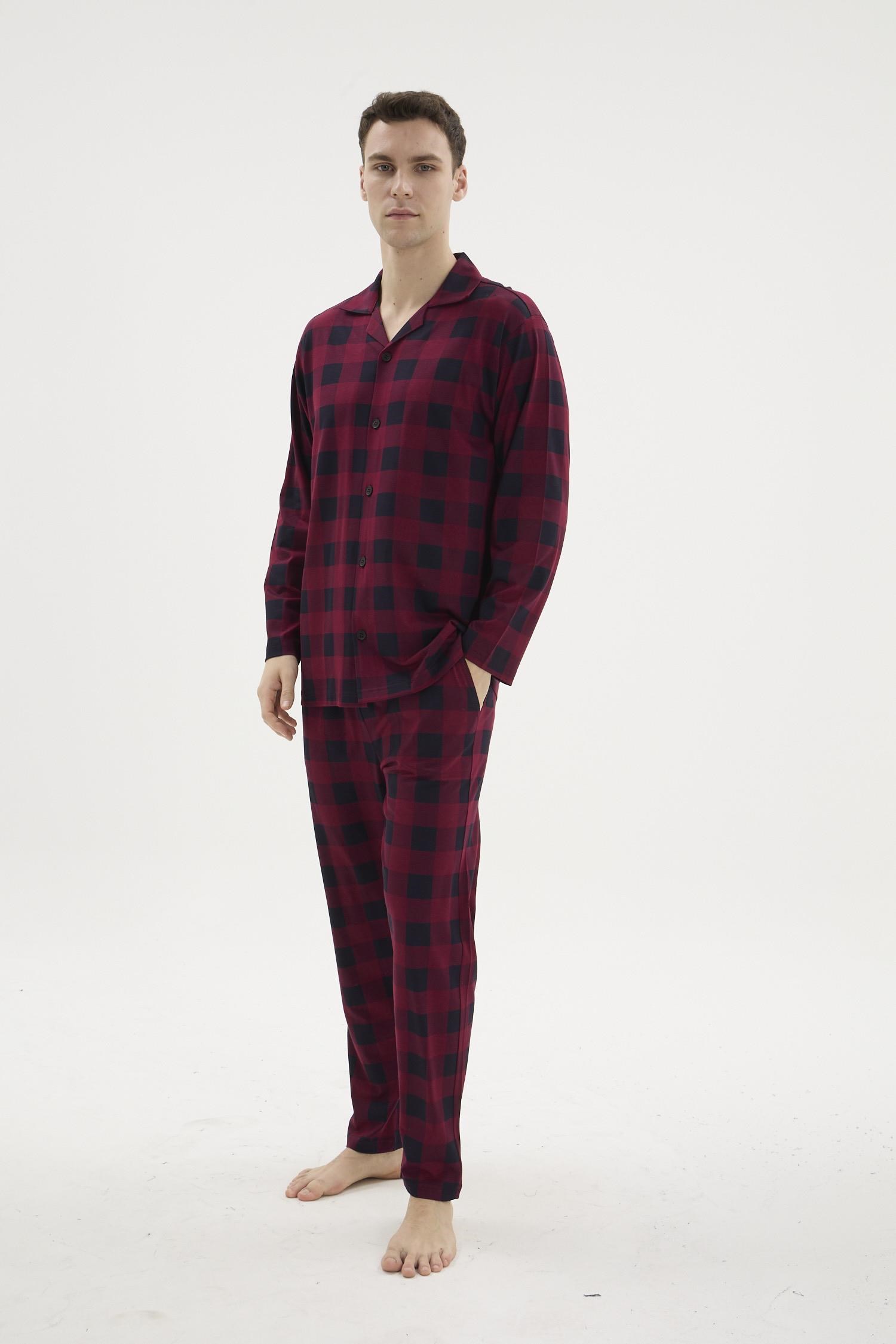 333275Erkek Mürdüm Ekose Desenli Önden Düğmeli Gömlek Yaka Pijama Takımı C0T0N162Pijama TakımıKLYErkek Mürdüm Ekose Desenli Önden Düğmeli Gömlek Yaka Pijama Takımı C0T0N162