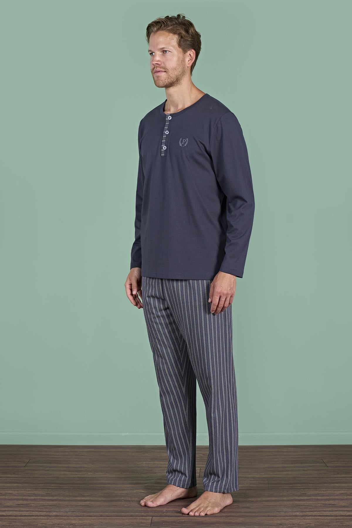 328898Erkek Füme Uzun Kollu Düğmeli Yaka Şerit Detaylı Alt Pijama Takımı C4T3N91Pijama TakımıPijadoreErkek Füme Uzun Kollu Düğmeli Yaka Şerit Detaylı Alt Pijama Takımı C4T3N91