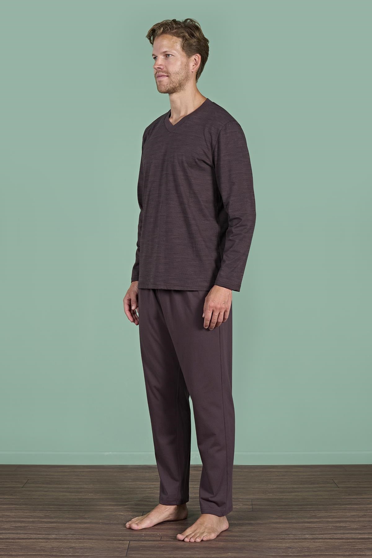328895Erkek Kahve V Yaka Uzun Kollu Pijama Takımı C2T3N91Pijama TakımıPijadoreErkek Kahve V Yaka Uzun Kollu Pijama Takımı C2T3N91