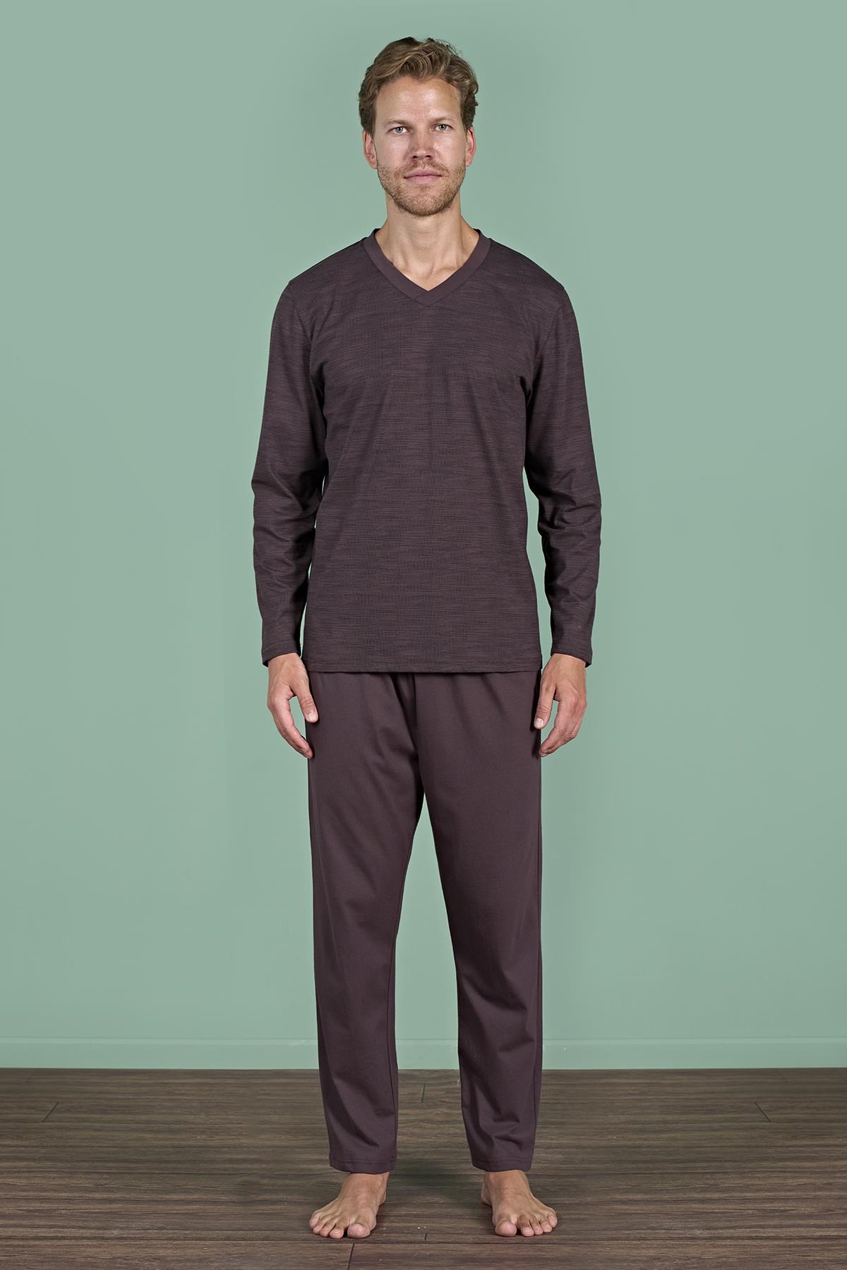 328895Erkek Kahve V Yaka Uzun Kollu Pijama Takımı C2T3N91Pijama TakımıPijadoreErkek Kahve V Yaka Uzun Kollu Pijama Takımı C2T3N91