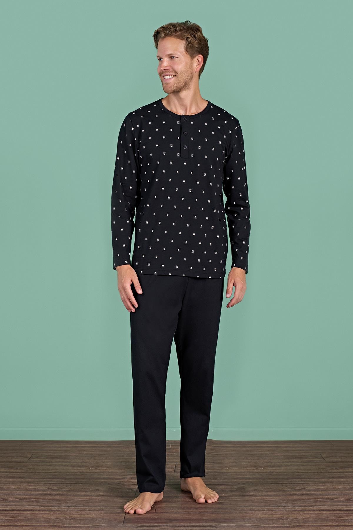 328891Erkek Siyah Uzun Kollu Düğmeli Yaka Desenli Pijama Takımı C9T2N91Pijama TakımıPijadoreErkek Siyah Uzun Kollu Düğmeli Yaka Desenli Pijama Takımı C9T2N91