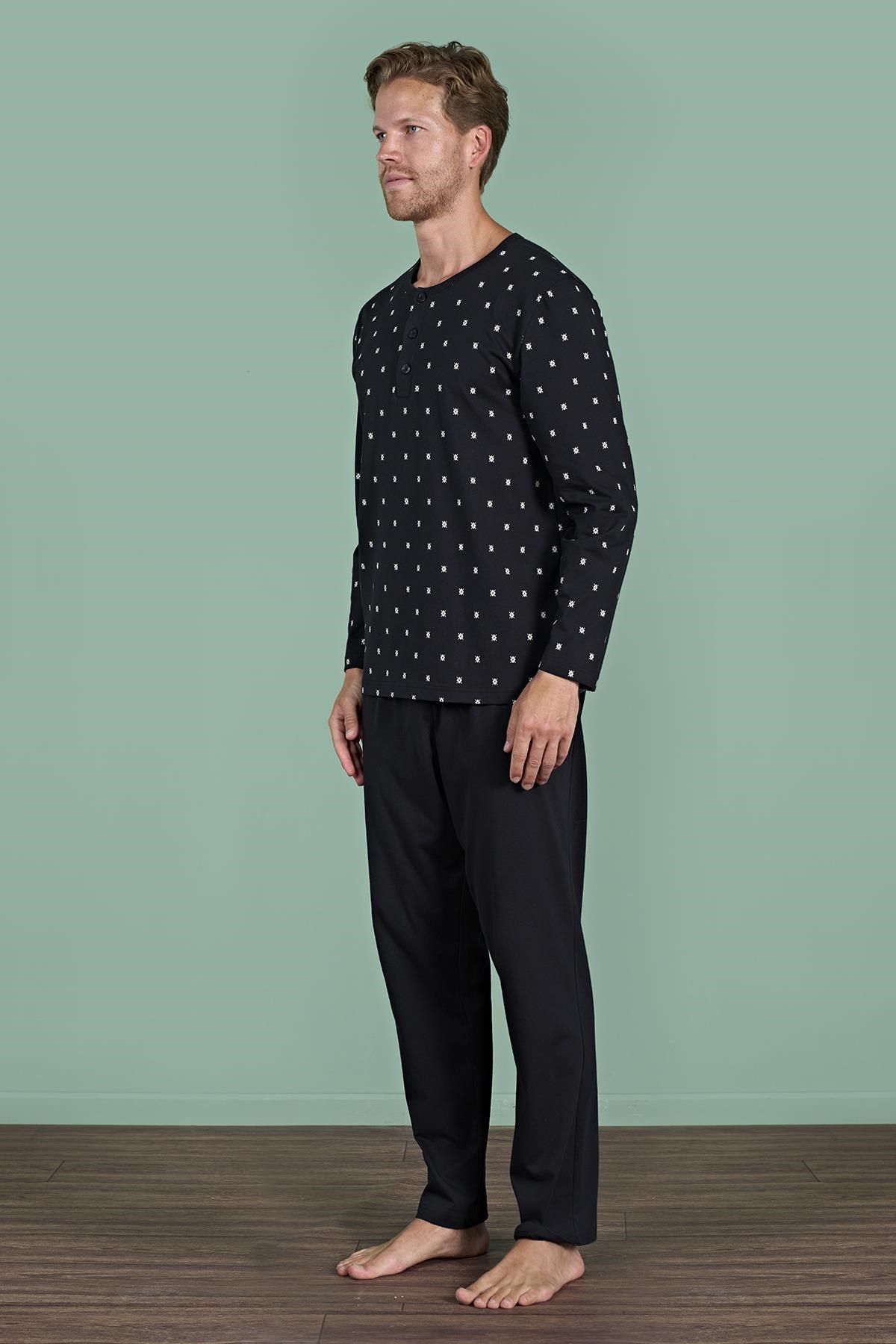 328891Erkek Siyah Uzun Kollu Düğmeli Yaka Desenli Pijama Takımı C9T2N91Pijama TakımıPijadoreErkek Siyah Uzun Kollu Düğmeli Yaka Desenli Pijama Takımı C9T2N91