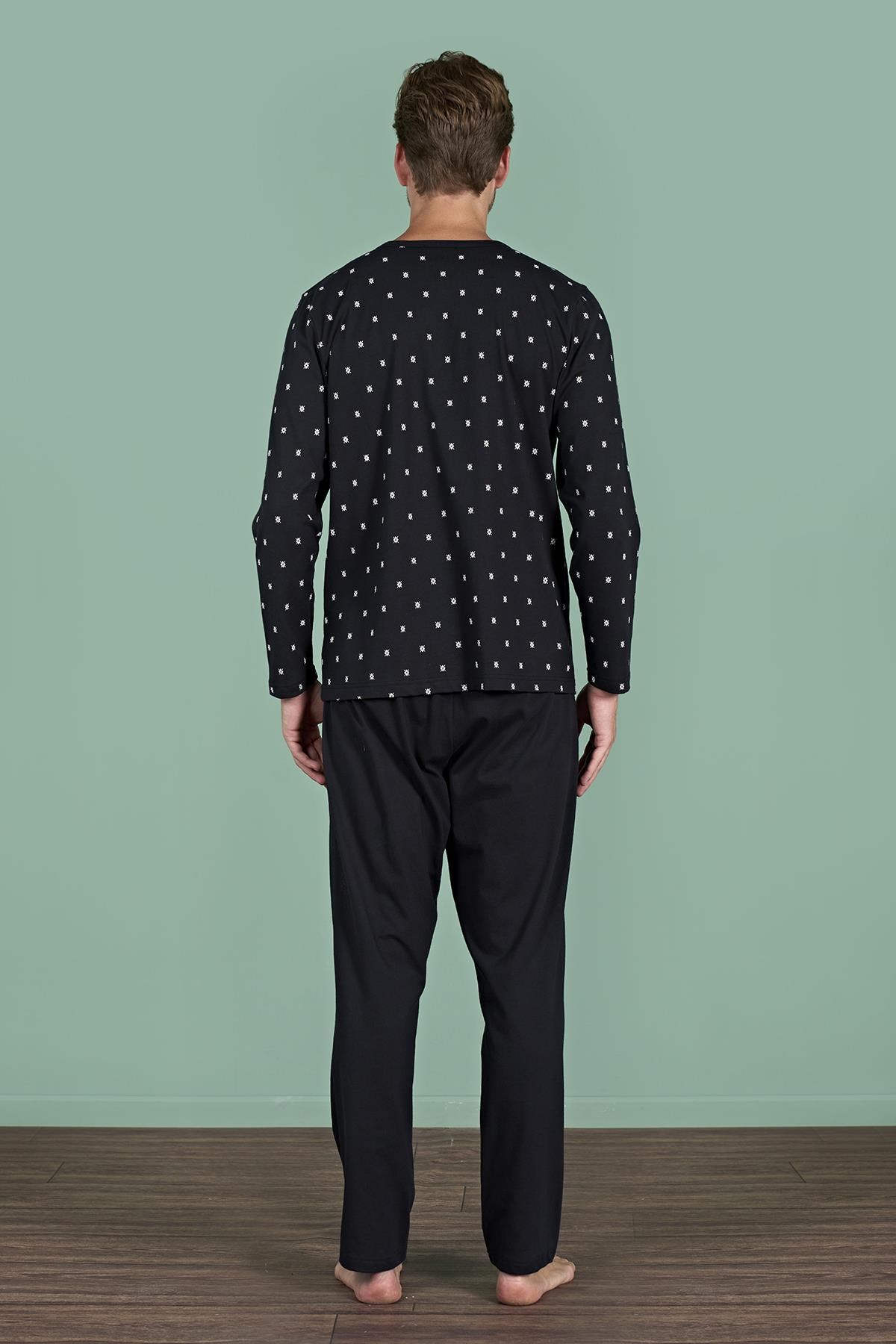 328891Erkek Siyah Uzun Kollu Düğmeli Yaka Desenli Pijama Takımı C9T2N91Pijama TakımıPijadoreErkek Siyah Uzun Kollu Düğmeli Yaka Desenli Pijama Takımı C9T2N91