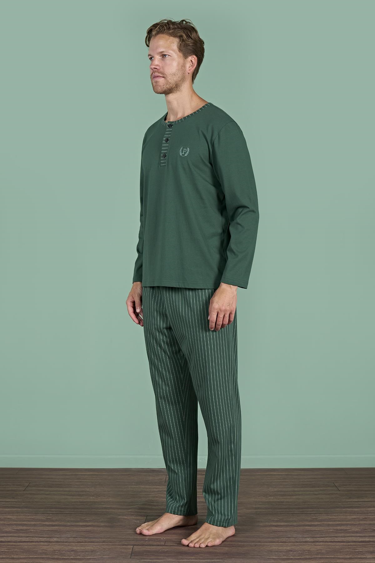 328893Erkek Yeşil Uzun Kollu Şerit Detaylı Düğmeli Yaka Pijama Takımı C1T3N91Pijama TakımıPijadoreErkek Yeşil Uzun Kollu Şerit Detaylı Düğmeli Yaka Pijama Takımı C1T3N91