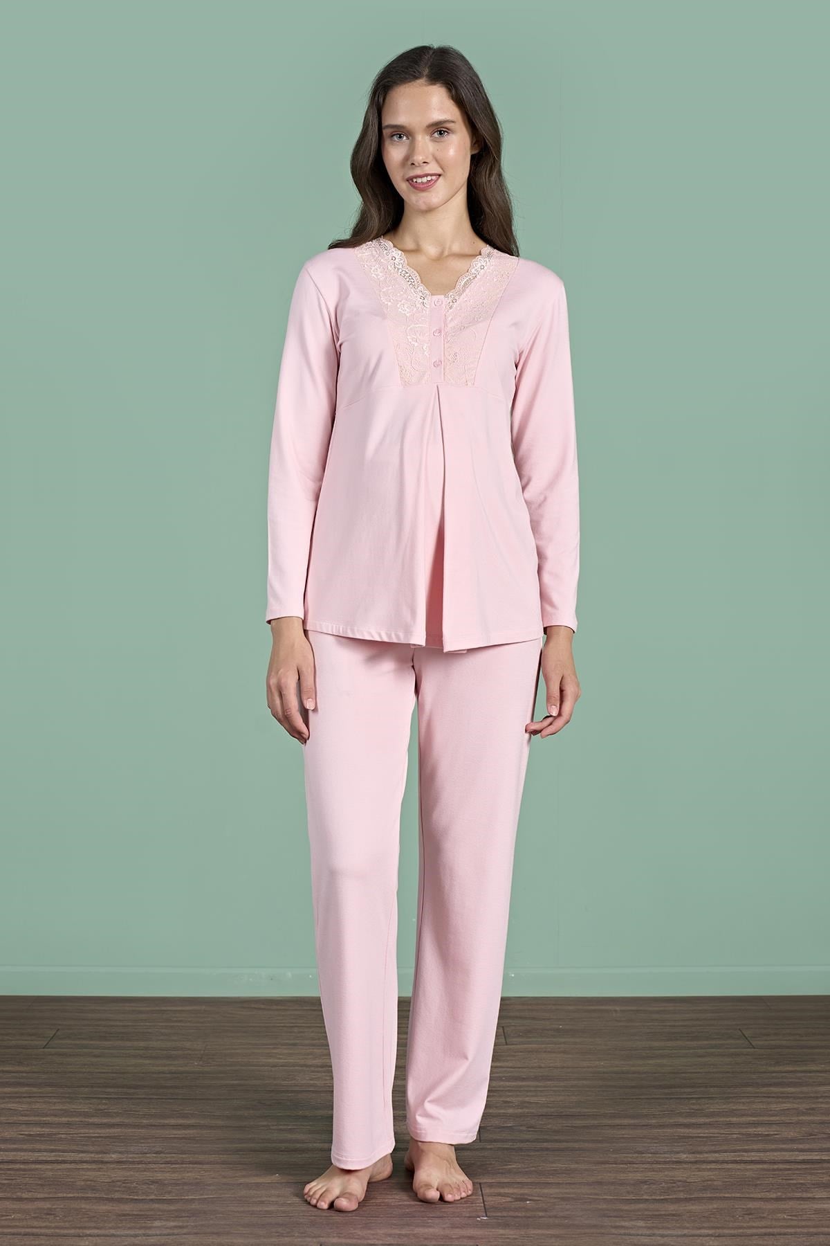 328911Kadın Pembe Renk Dantel Yaka Uzun Kollu Lohusa Pijama Takım C4T4N91Pijama TakımıPijadoreKadın Pembe Renk Dantel Yaka Uzun Kollu Lohusa Pijama Takım C4T4N91