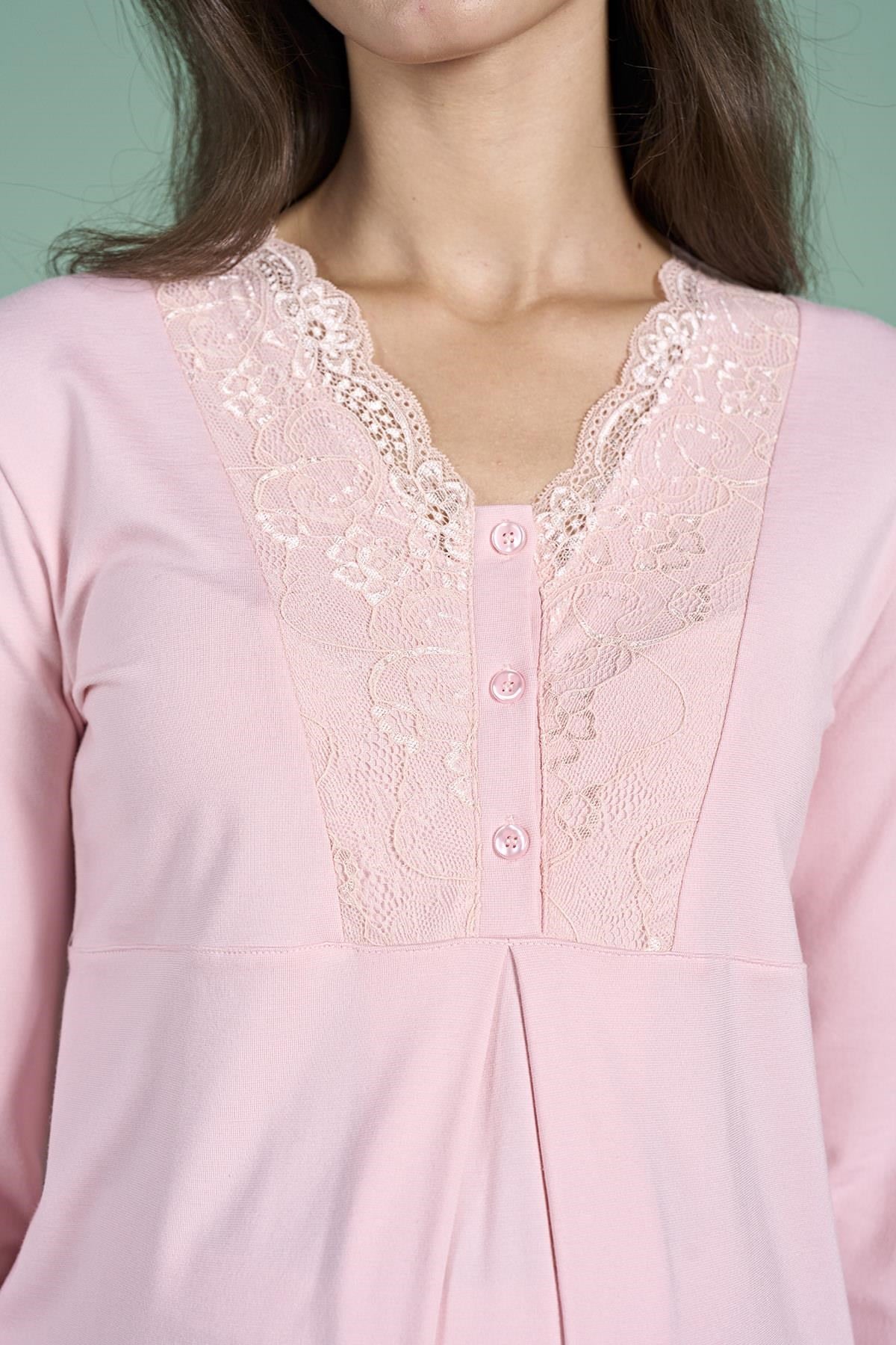 328911Kadın Pembe Renk Dantel Yaka Uzun Kollu Lohusa Pijama Takım C4T4N91Pijama TakımıPijadoreKadın Pembe Renk Dantel Yaka Uzun Kollu Lohusa Pijama Takım C4T4N91