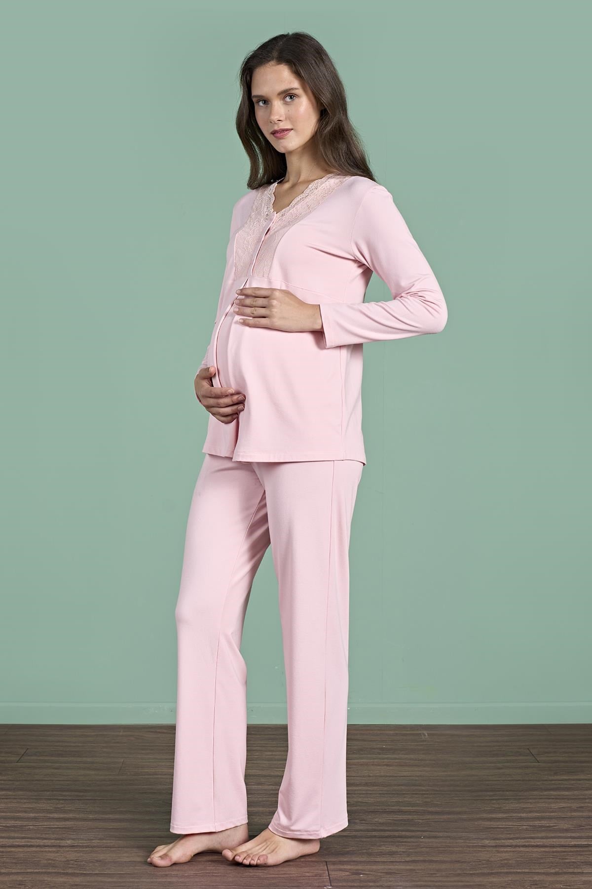 328911Kadın Pembe Renk Dantel Yaka Uzun Kollu Lohusa Pijama Takım C4T4N91Pijama TakımıPijadoreKadın Pembe Renk Dantel Yaka Uzun Kollu Lohusa Pijama Takım C4T4N91