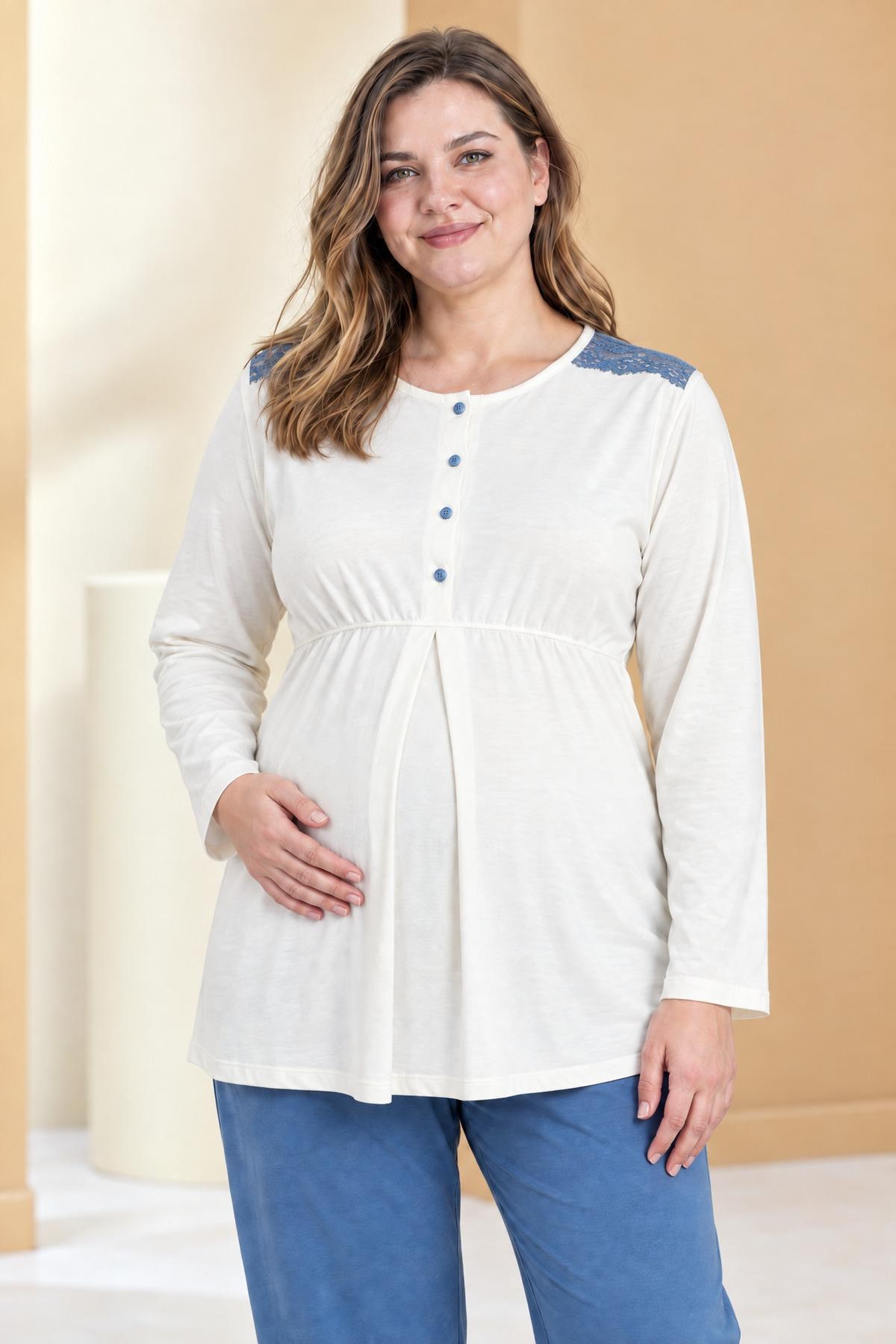333989Kadın Uzun Kol 3 Lü Mavi Lohusa Pijama Takımı C0T1N22Pijama TakımıPijadoreKadın Uzun Kol 3 Lü Mavi Lohusa Pijama Takımı C0T1N22