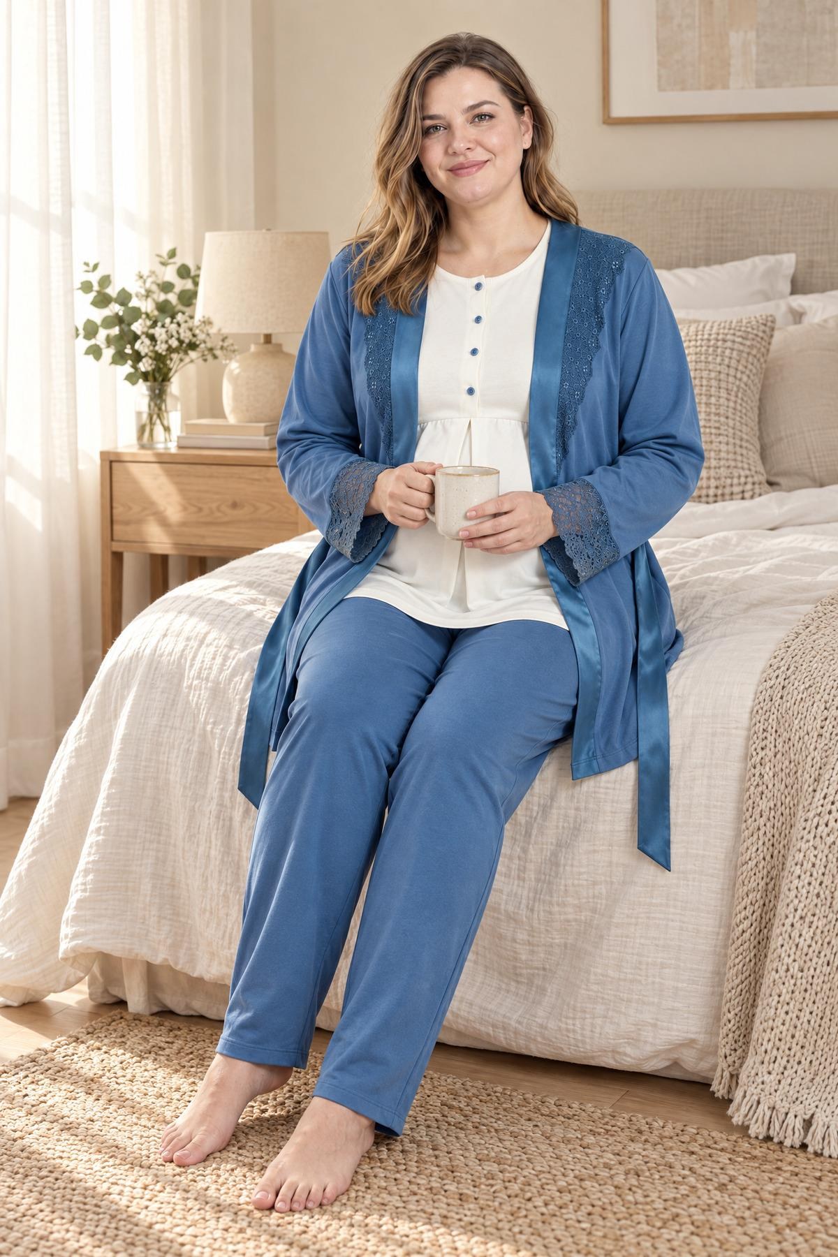 333989Kadın Uzun Kol 3 Lü Mavi Lohusa Pijama Takımı C0T1N22Pijama TakımıPijadoreKadın Uzun Kol 3 Lü Mavi Lohusa Pijama Takımı C0T1N22