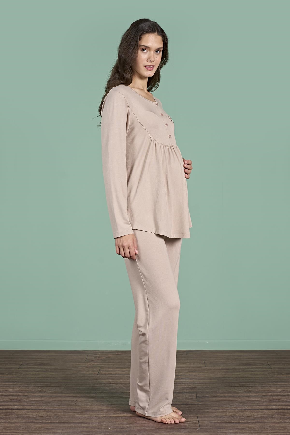 328913Kadın Vizon Renk Uzun Kollu Yarım Düğmeli Lohusa Pijama Takımı C5T4N91Pijama TakımıPijadoreKadın Vizon Renk Uzun Kollu Yarım Düğmeli Lohusa Pijama Takımı C5T4N91