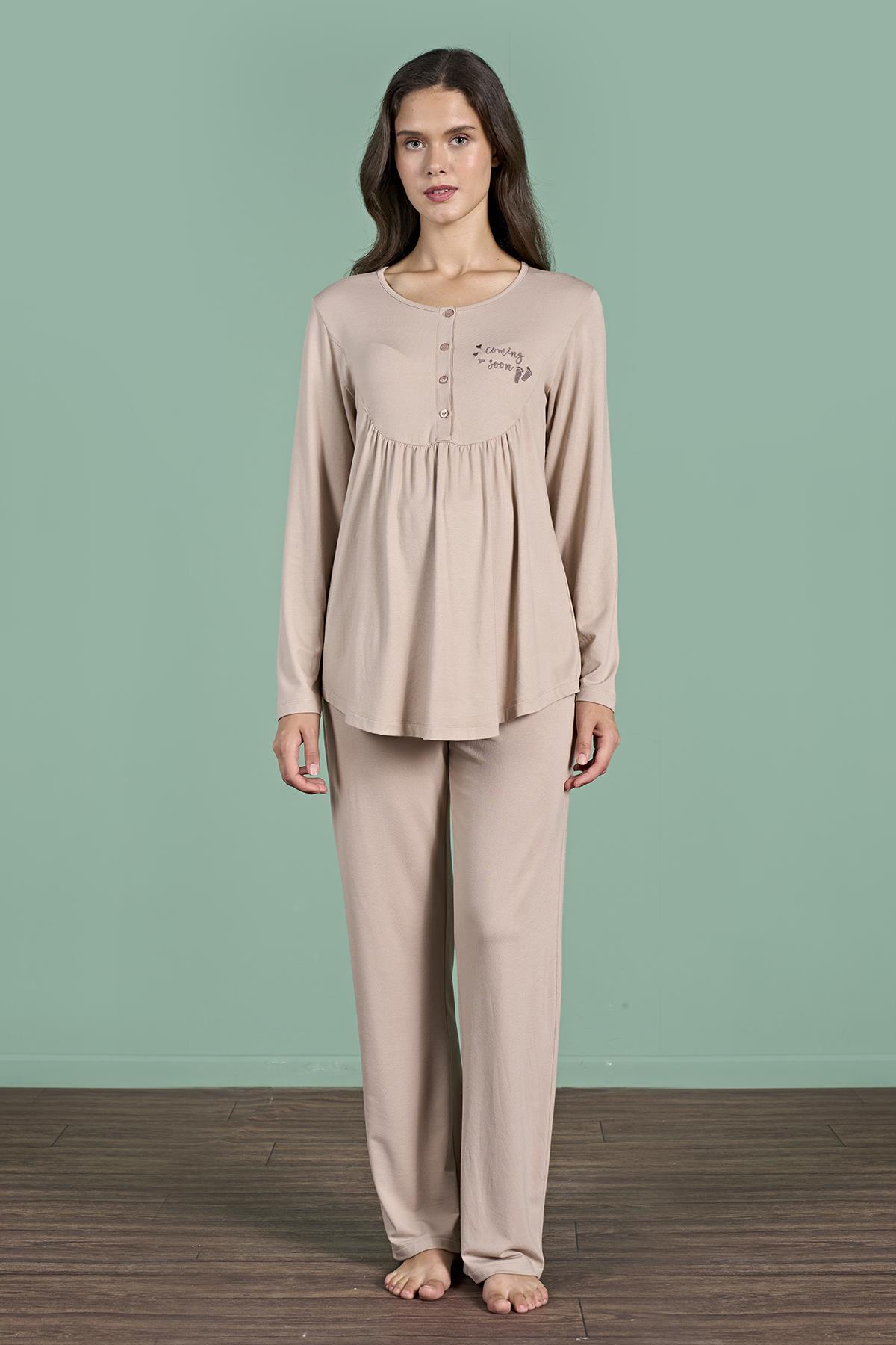 328913Kadın Vizon Renk Uzun Kollu Yarım Düğmeli Lohusa Pijama Takımı C5T4N91Pijama TakımıPijadoreKadın Vizon Renk Uzun Kollu Yarım Düğmeli Lohusa Pijama Takımı C5T4N91